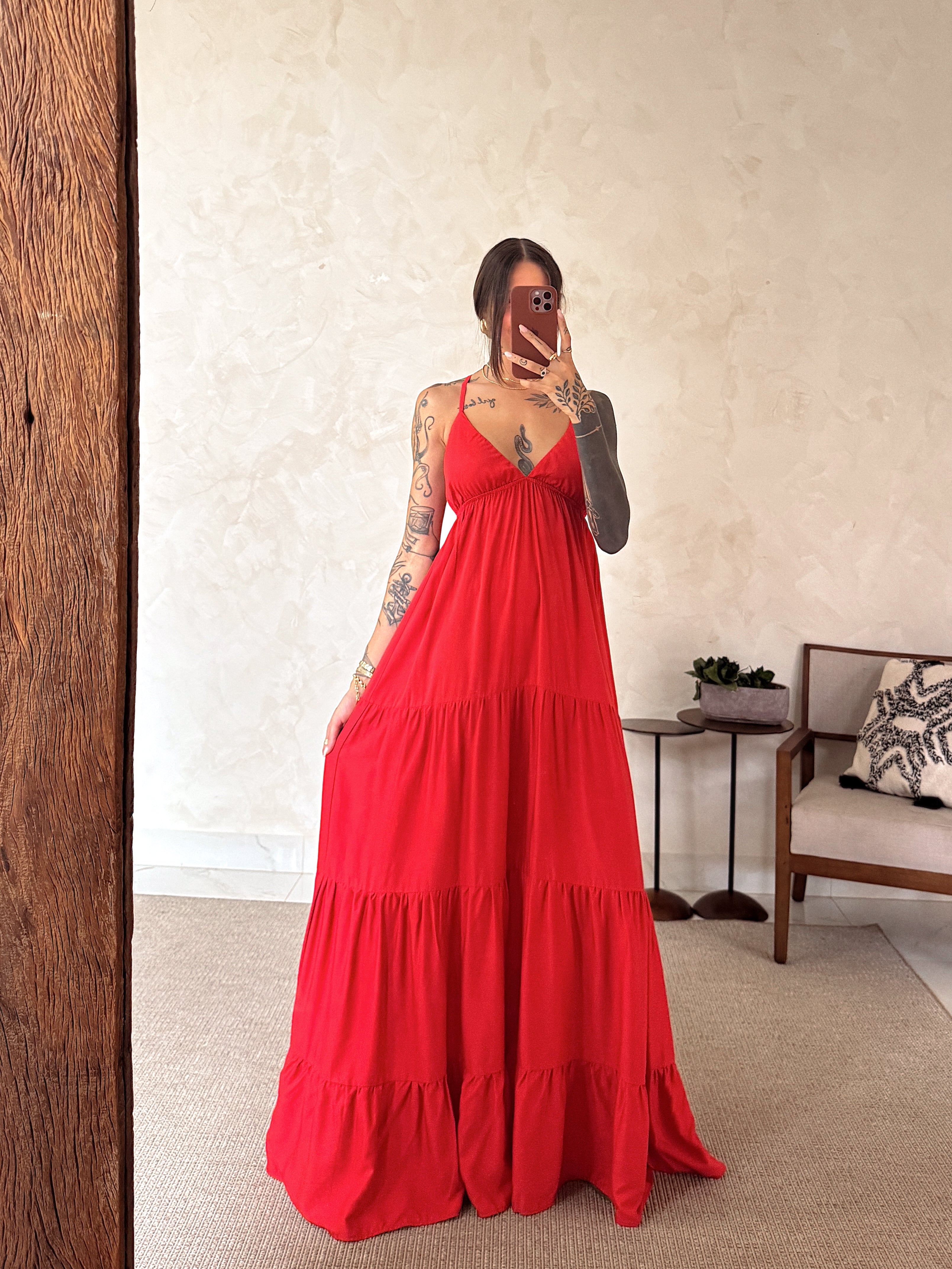 Vestido Longo Suzie - Babados e Amarração nas Costas