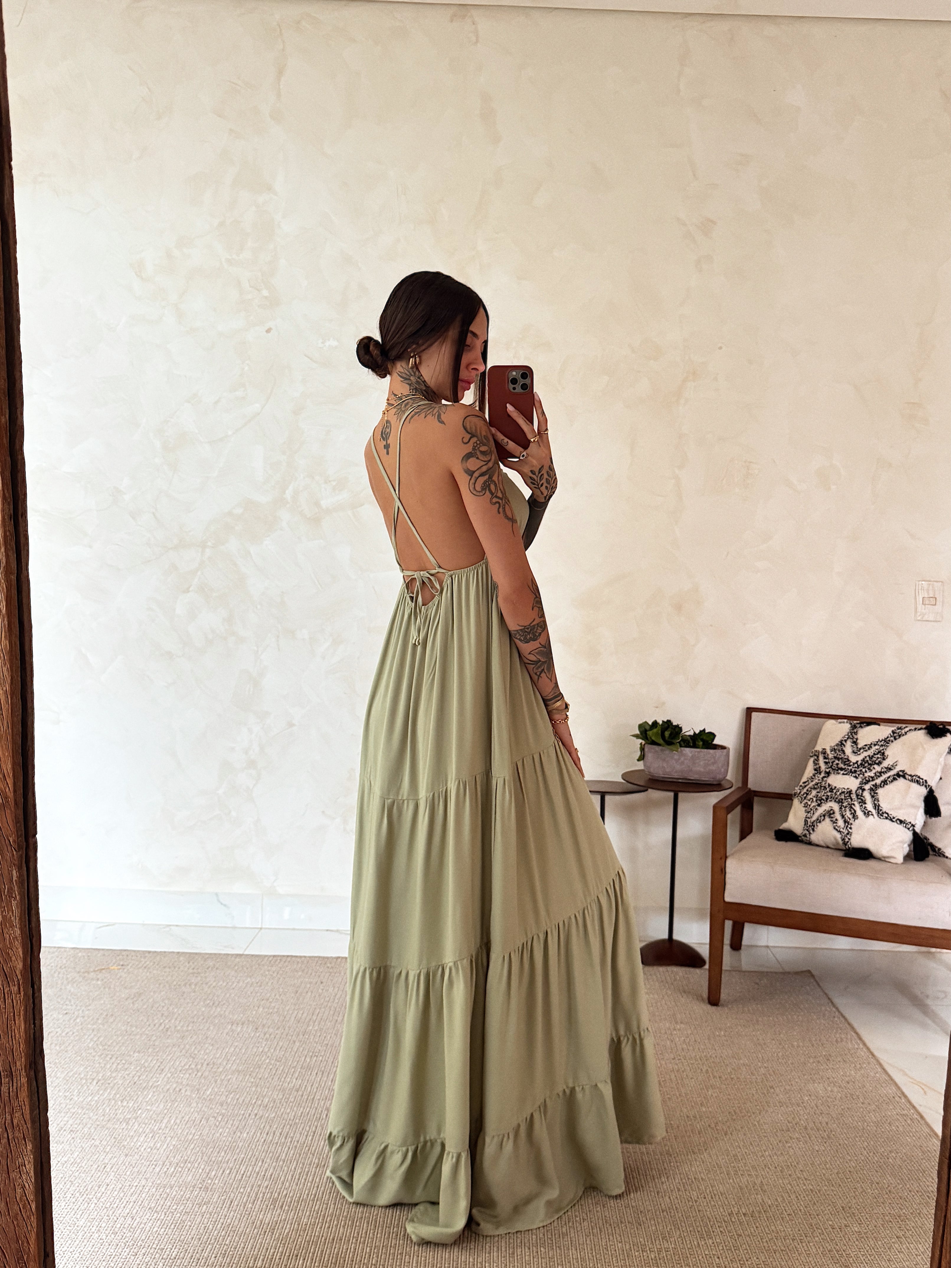 Vestido Longo Suzie - Babados e Amarração nas Costas