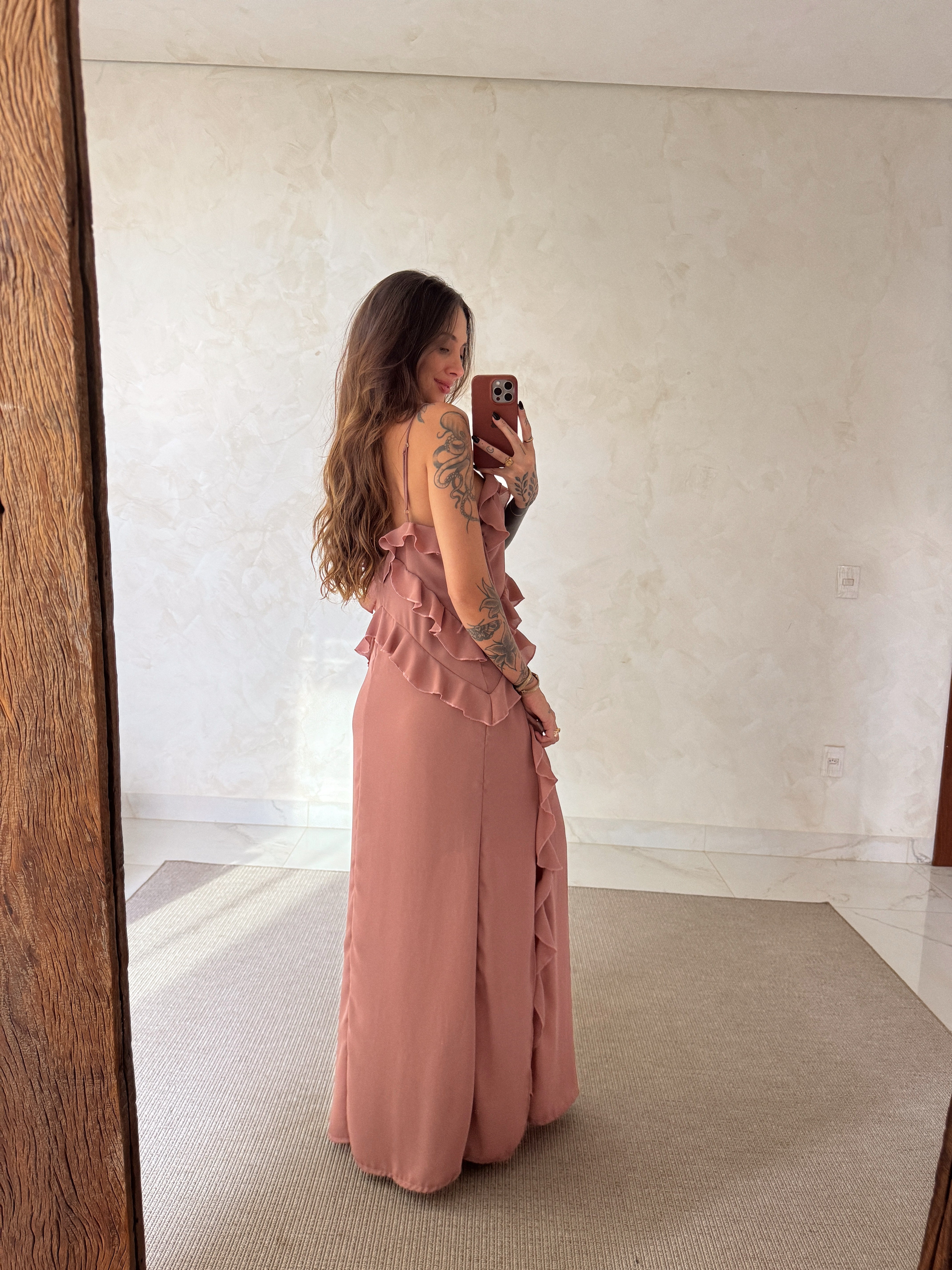Vestido Longo Babados Luiza - Toque de Seda