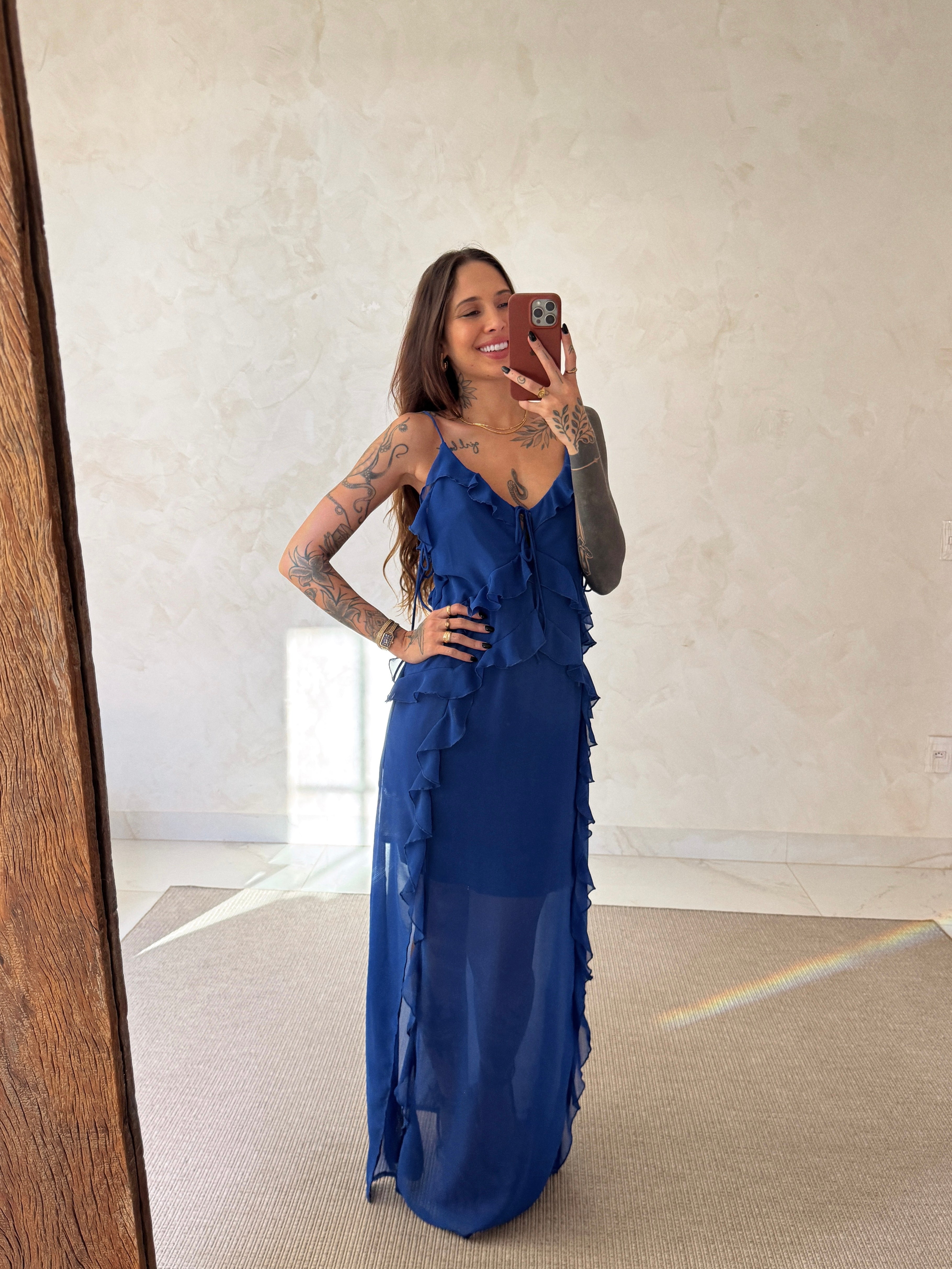 Vestido Longo Babados Luiza - Toque de Seda