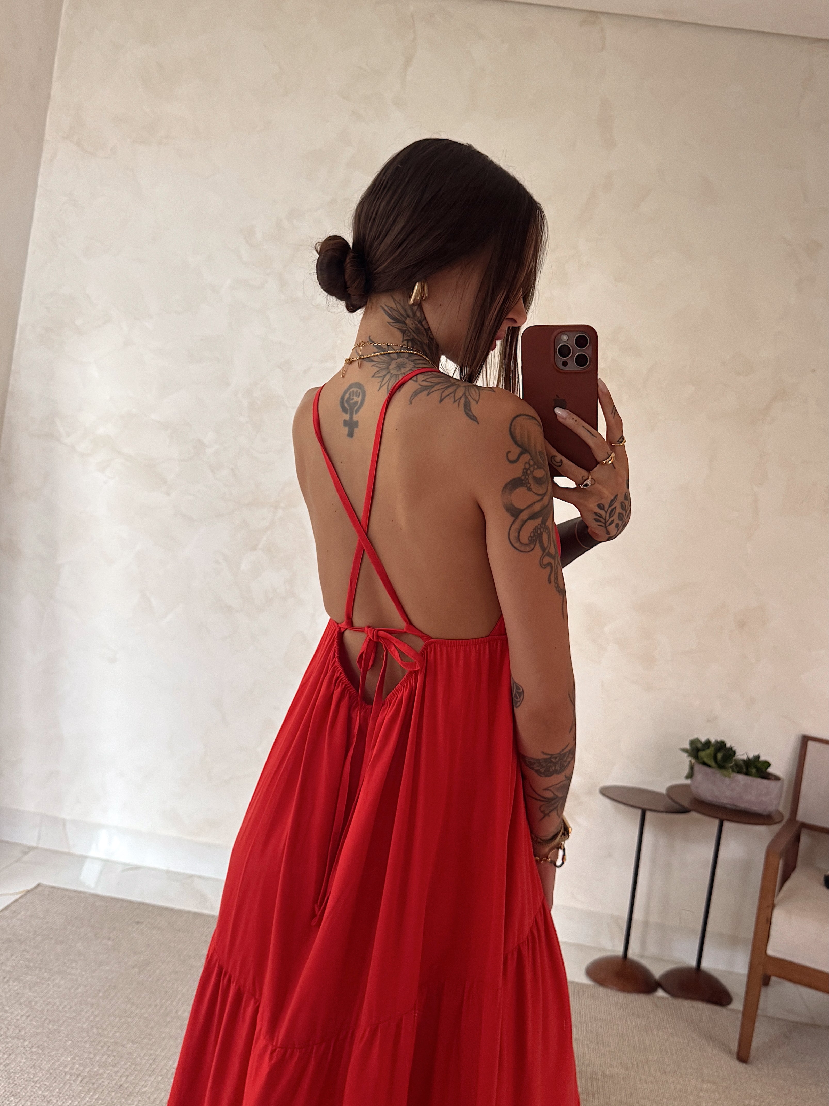 Vestido Longo Suzie - Babados e Amarração nas Costas