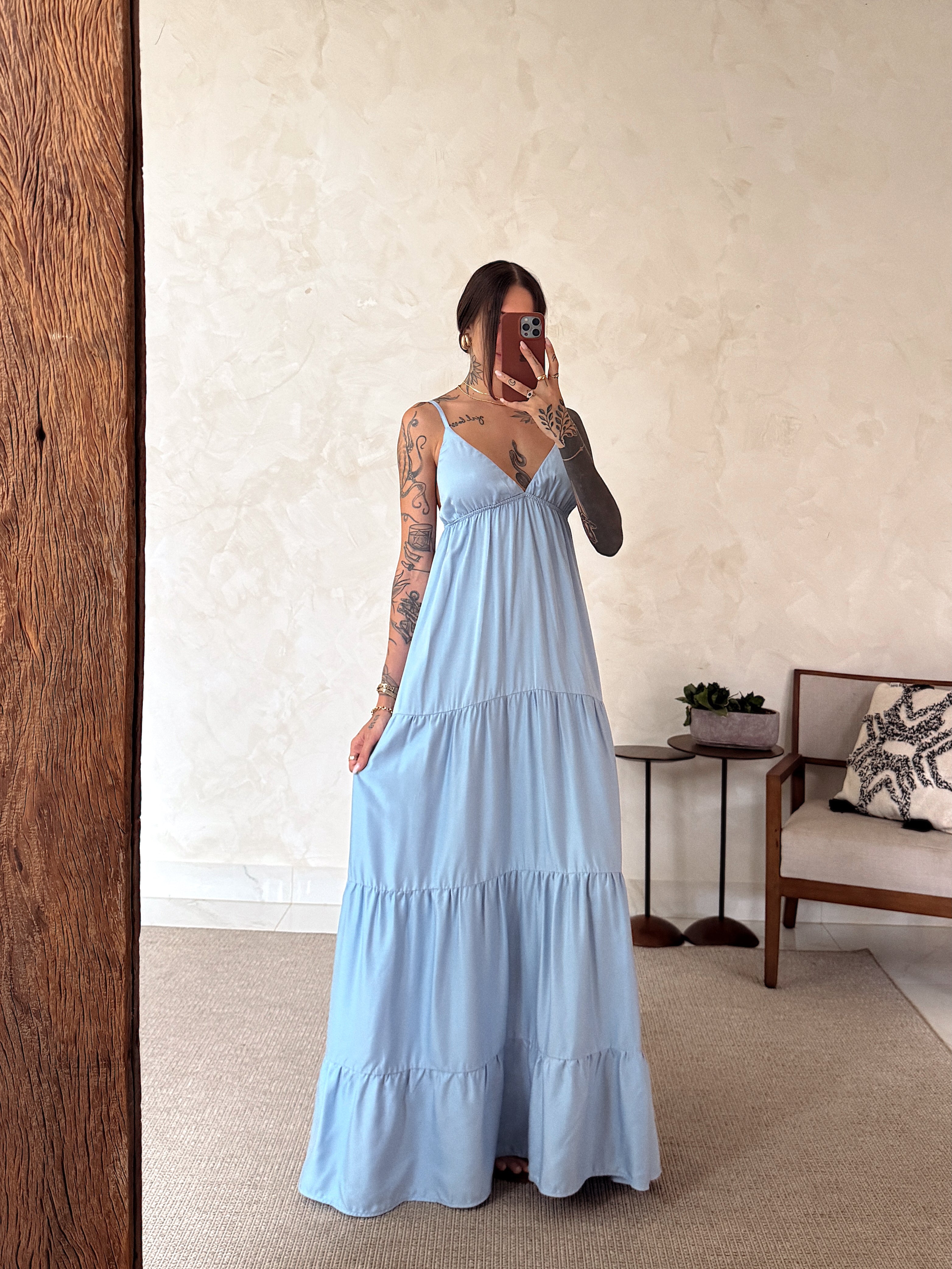 Vestido Longo Suzie - Babados e Amarração nas Costas