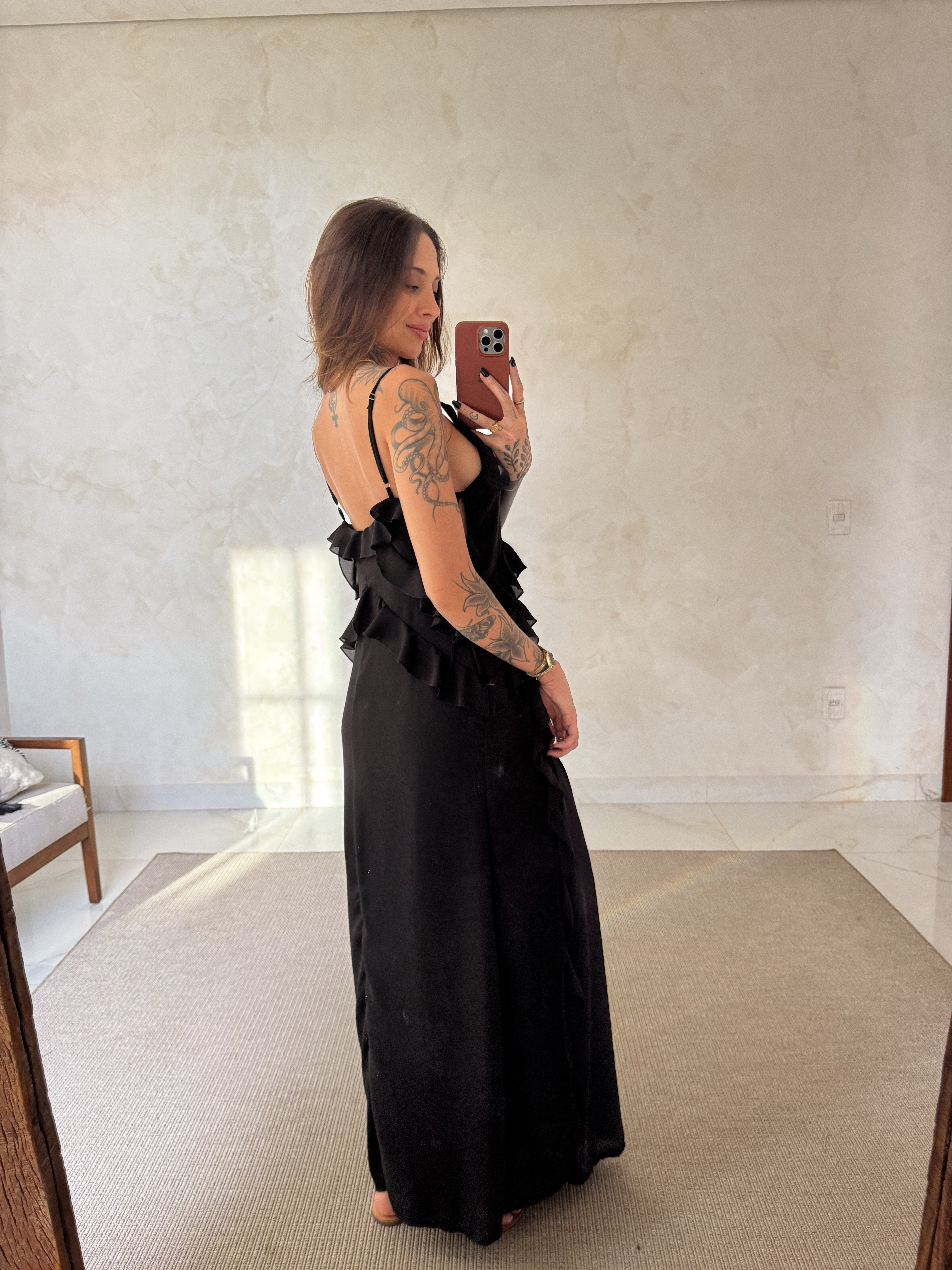 Vestido Longo Babados Luiza - Toque de Seda