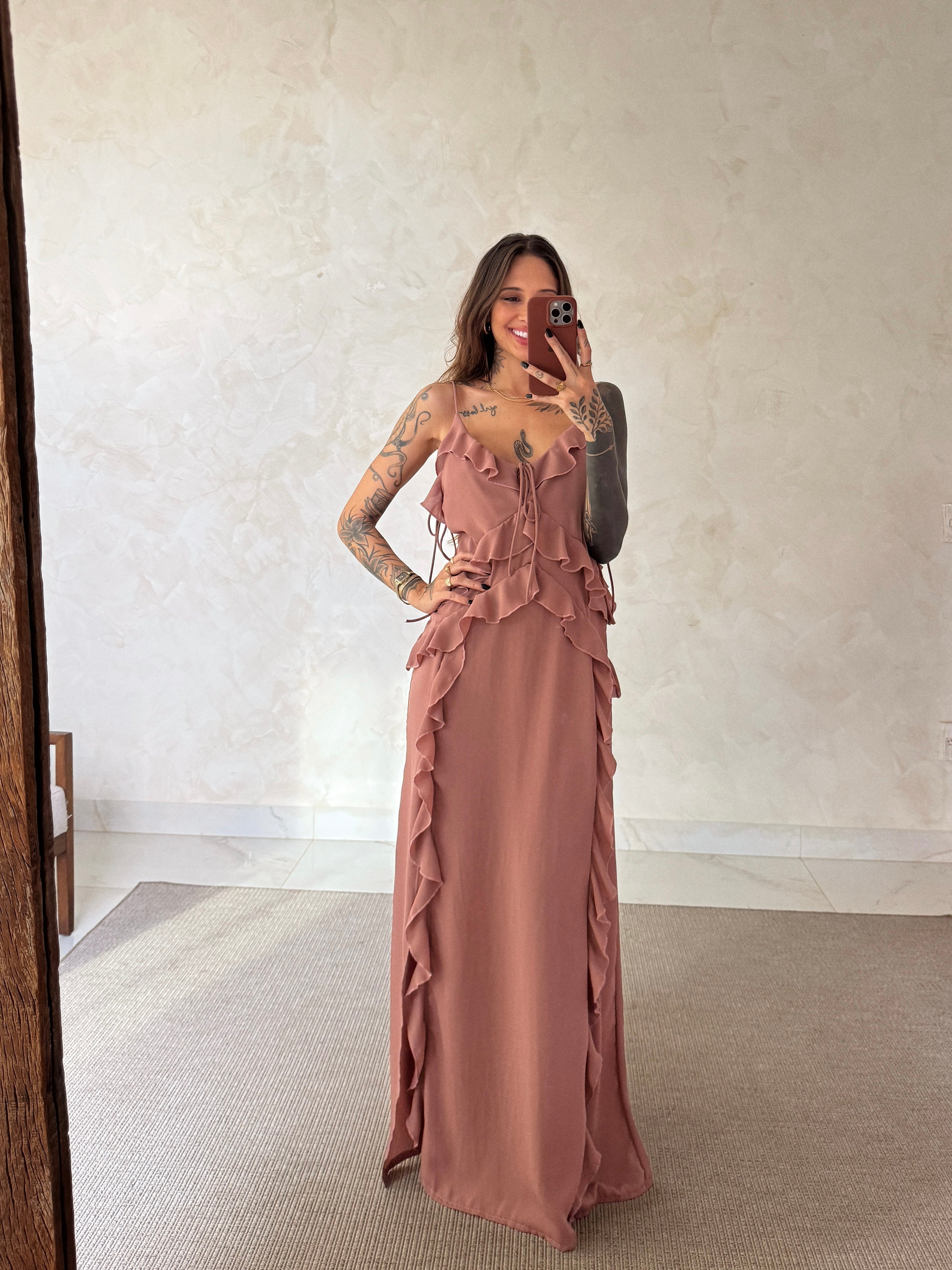 Vestido Longo Babados Luiza - Toque de Seda