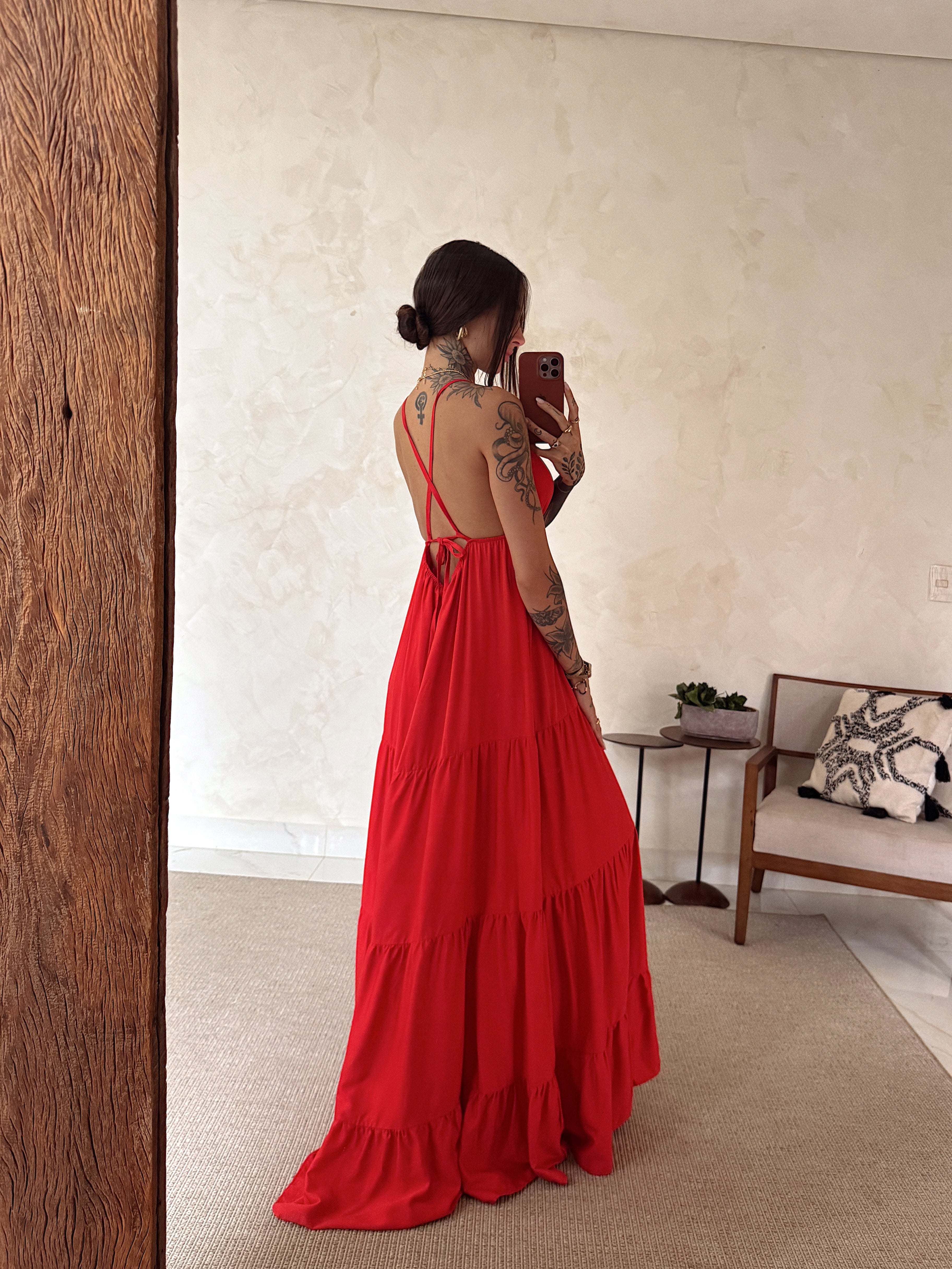 Vestido Longo Suzie - Babados e Amarração nas Costas