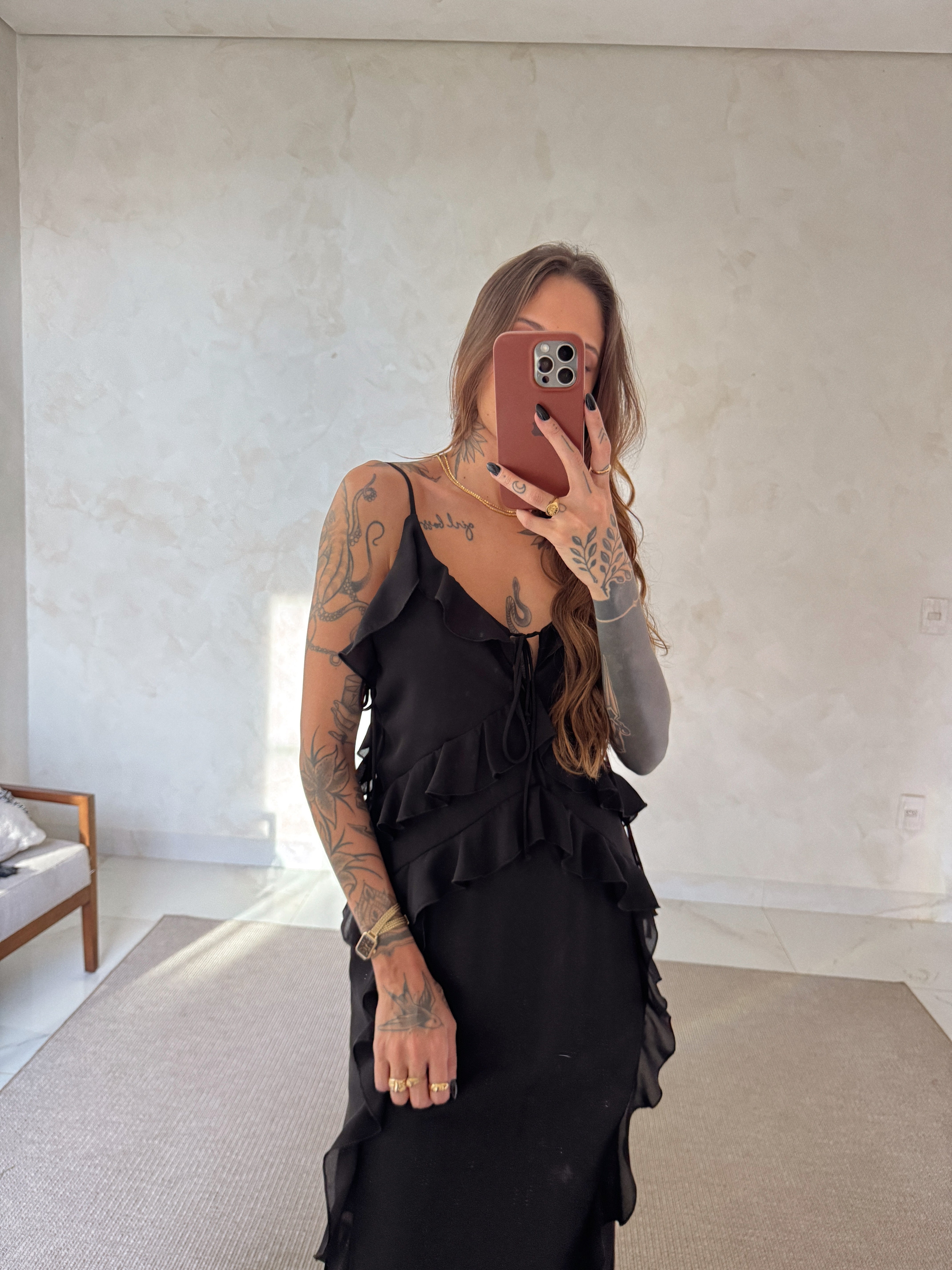 Vestido Longo Babados Luiza - Toque de Seda