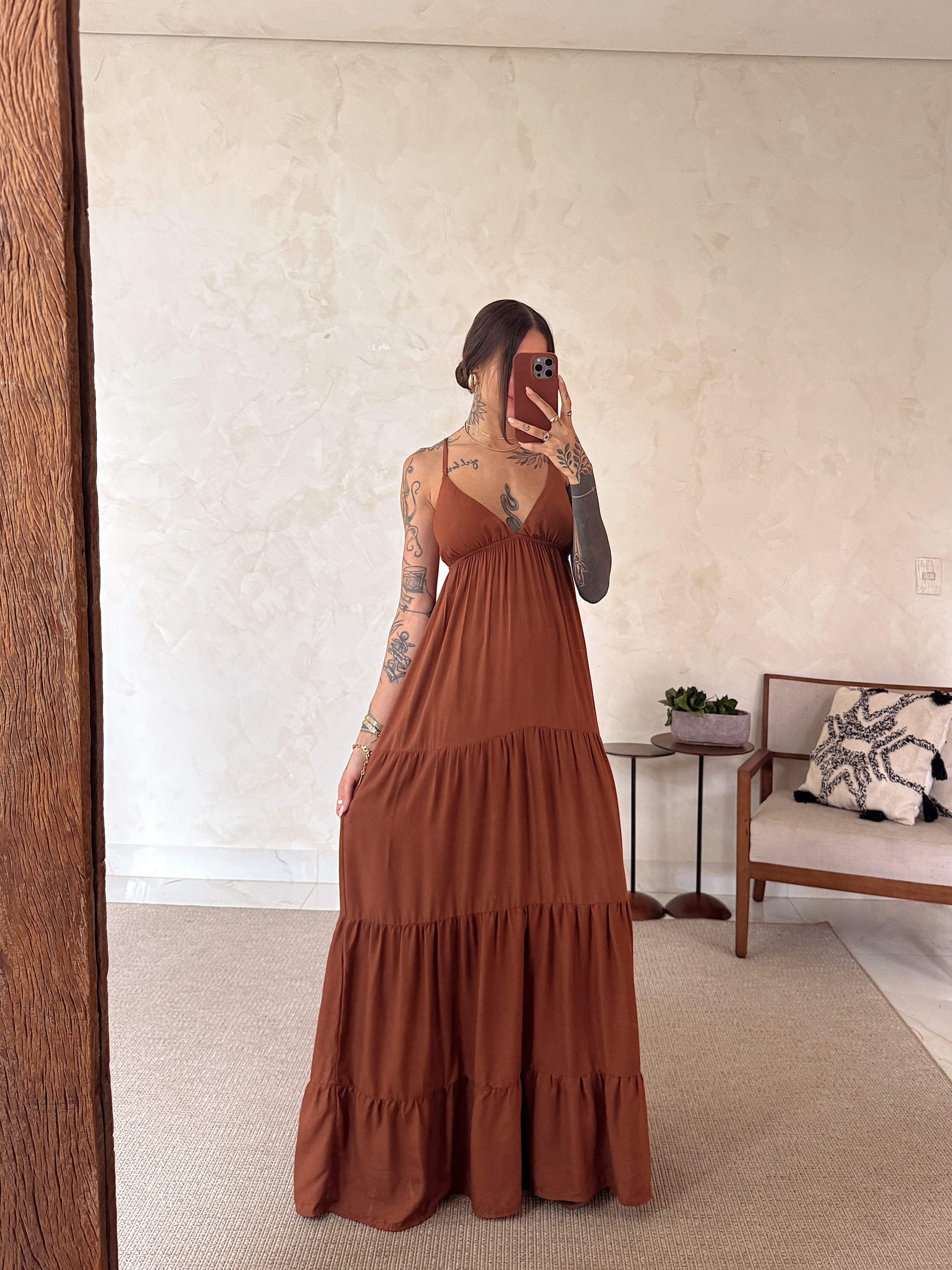 Vestido Longo Suzie - Babados e Amarração nas Costas