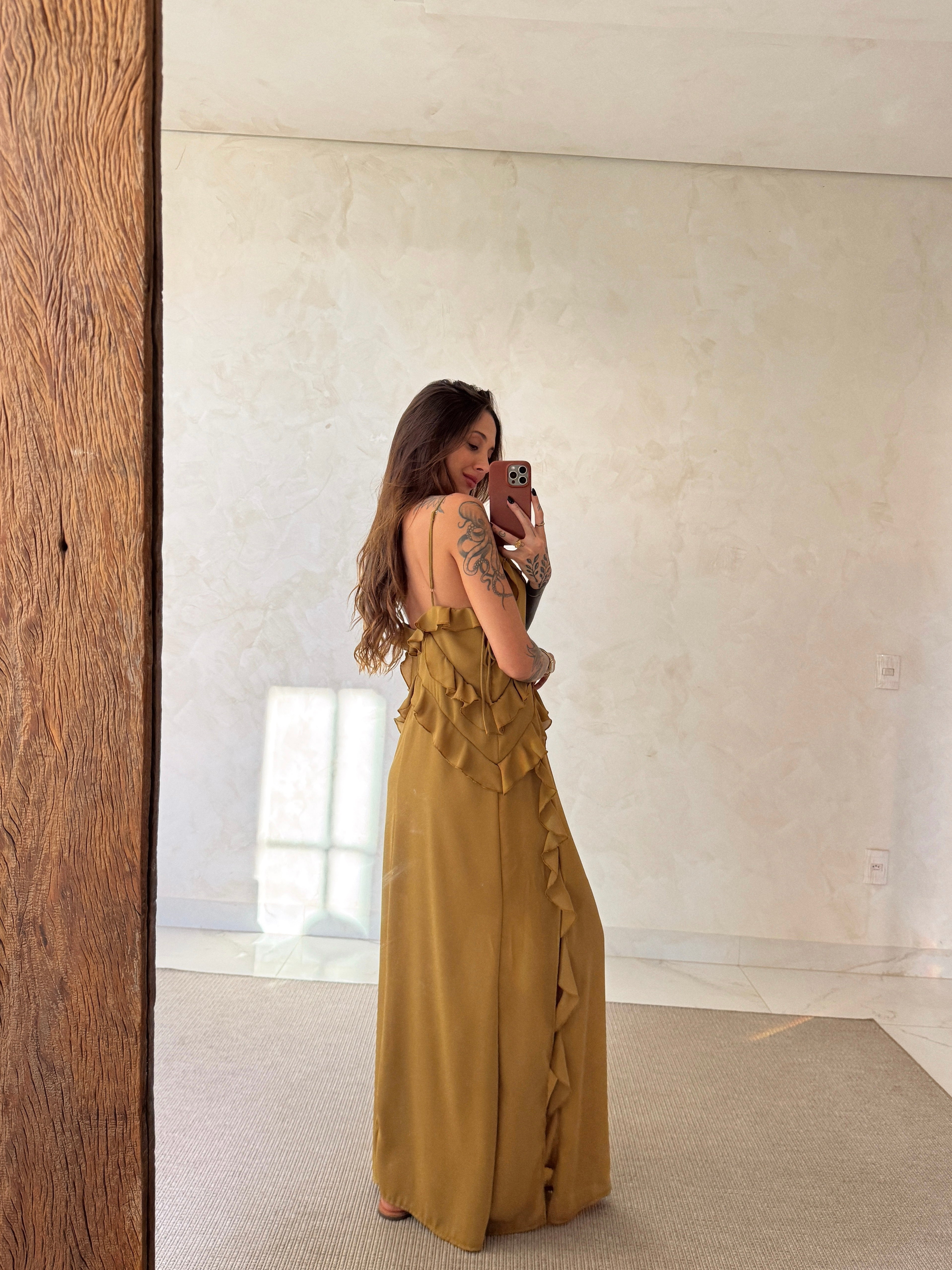 Vestido Longo Babados Luiza - Toque de Seda