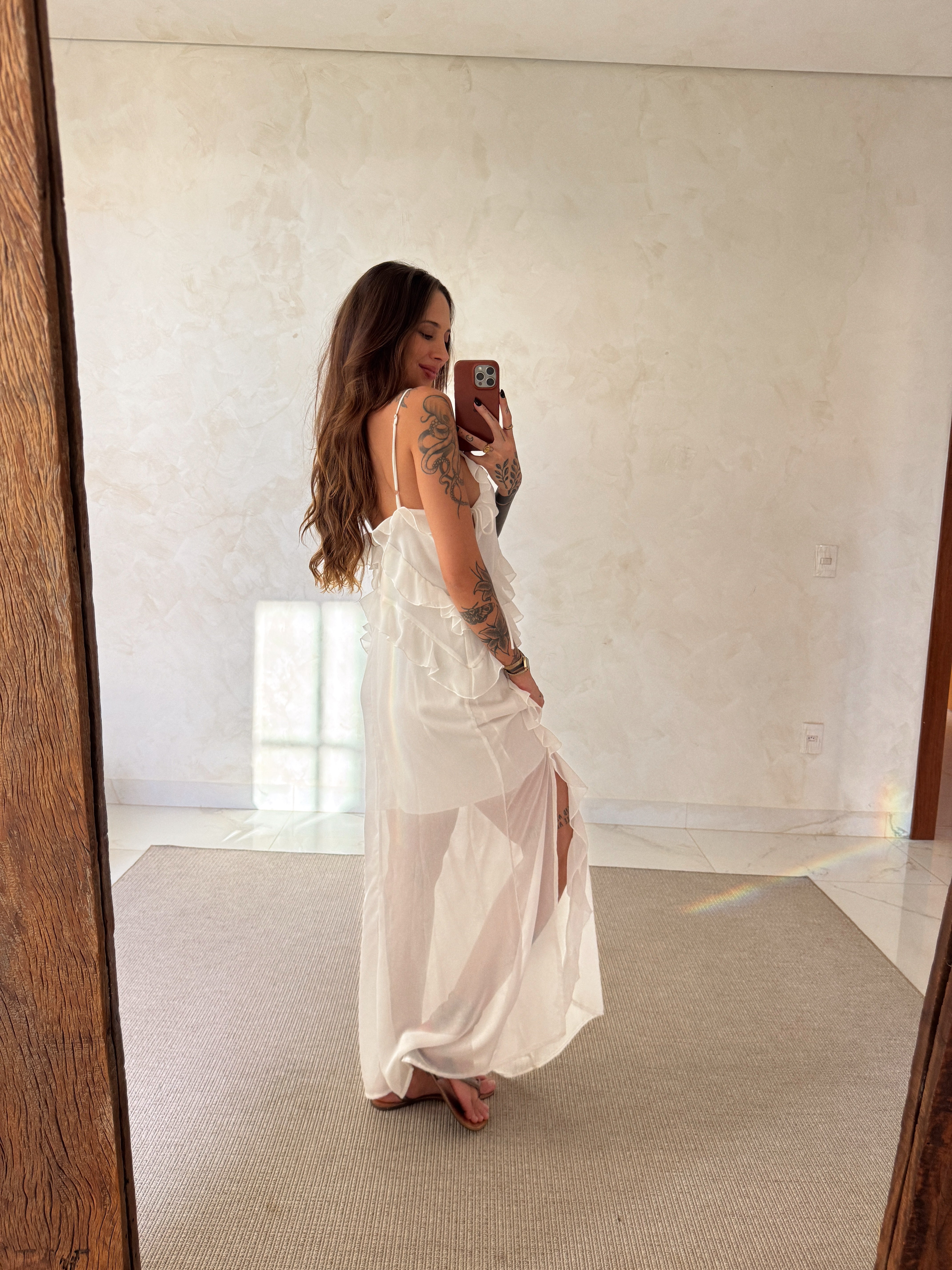 Vestido Longo Babados Luiza - Toque de Seda