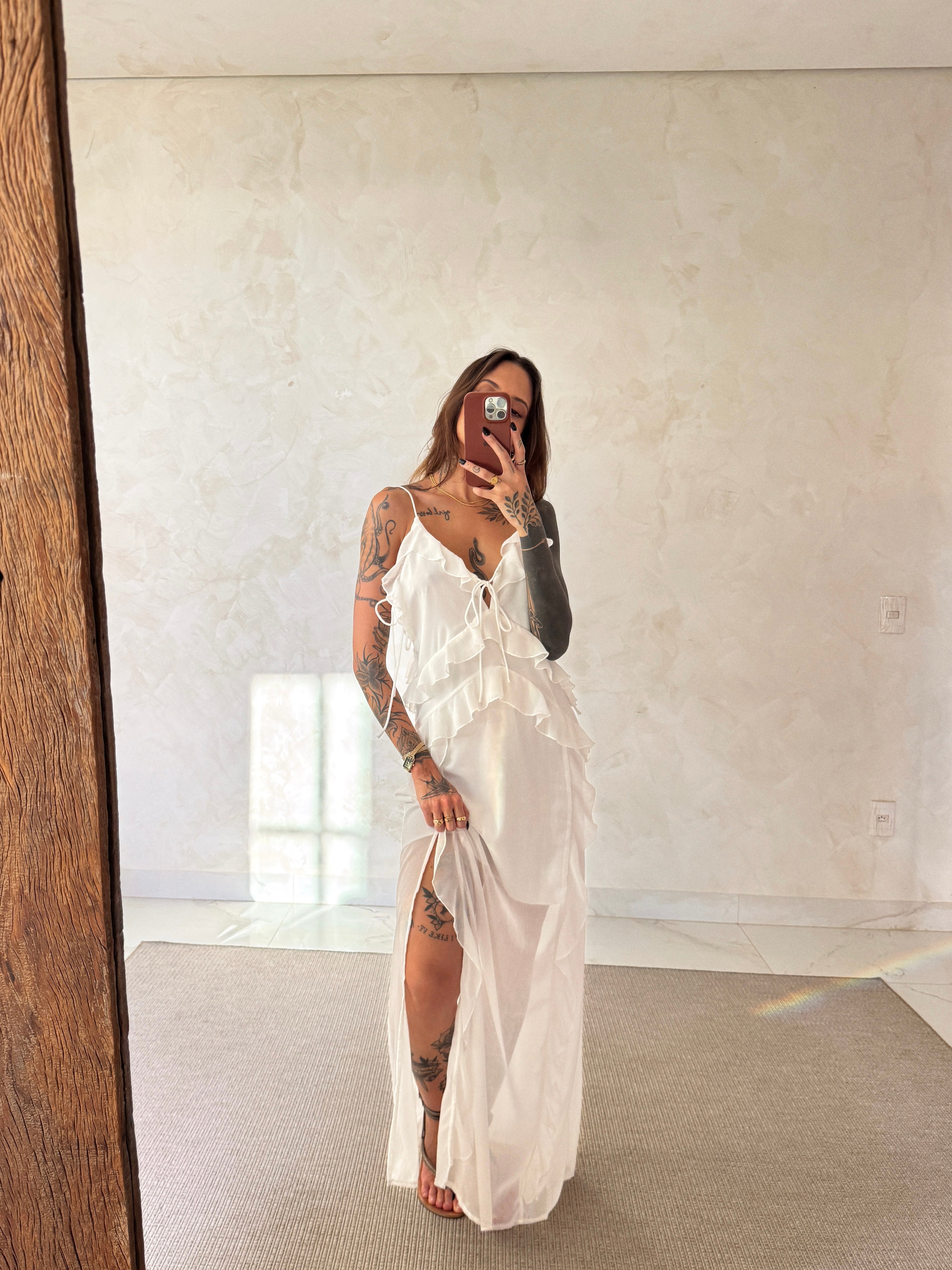 Vestido Longo Babados Luiza - Toque de Seda