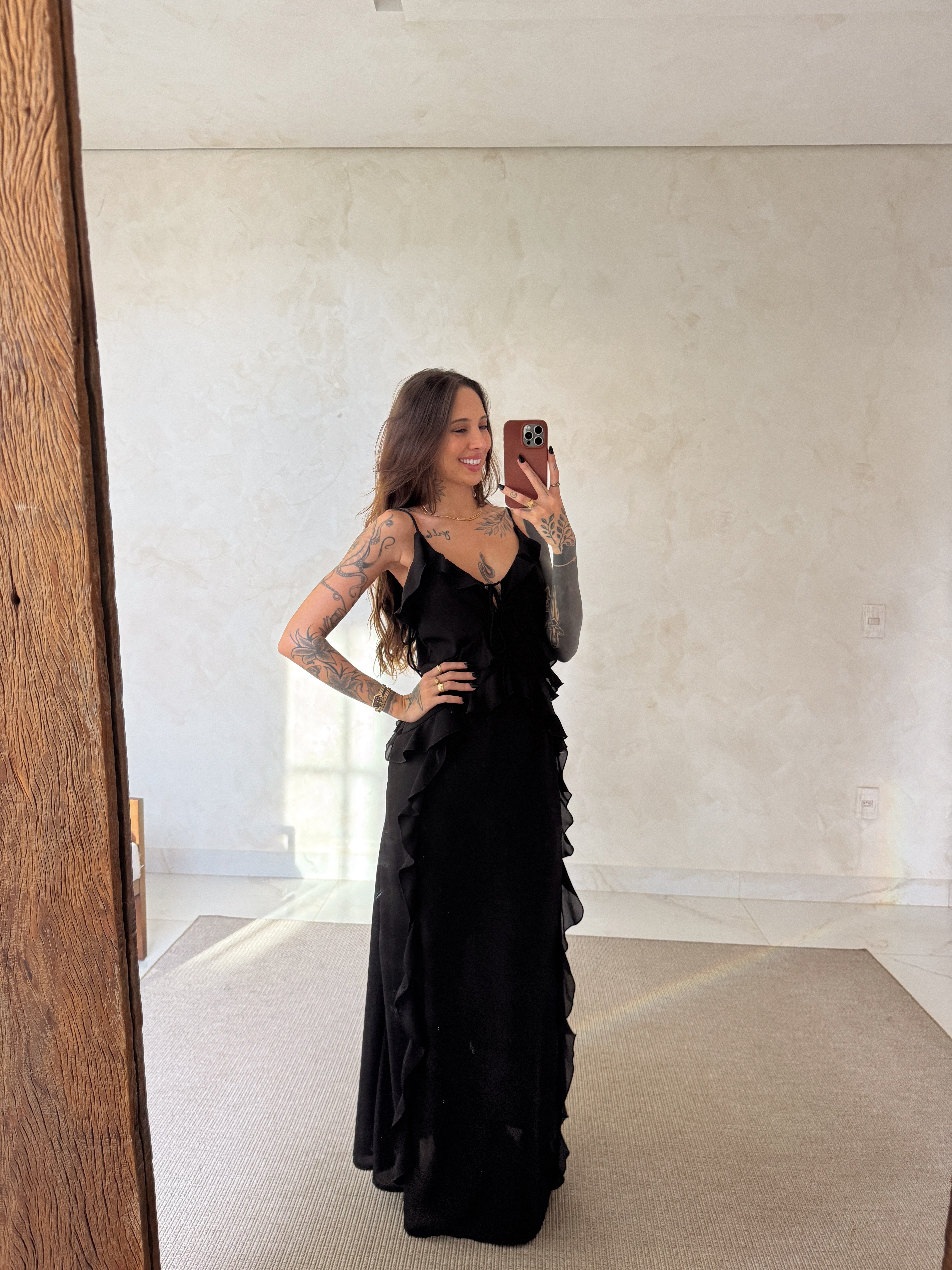 Vestido Longo Babados Luiza - Toque de Seda
