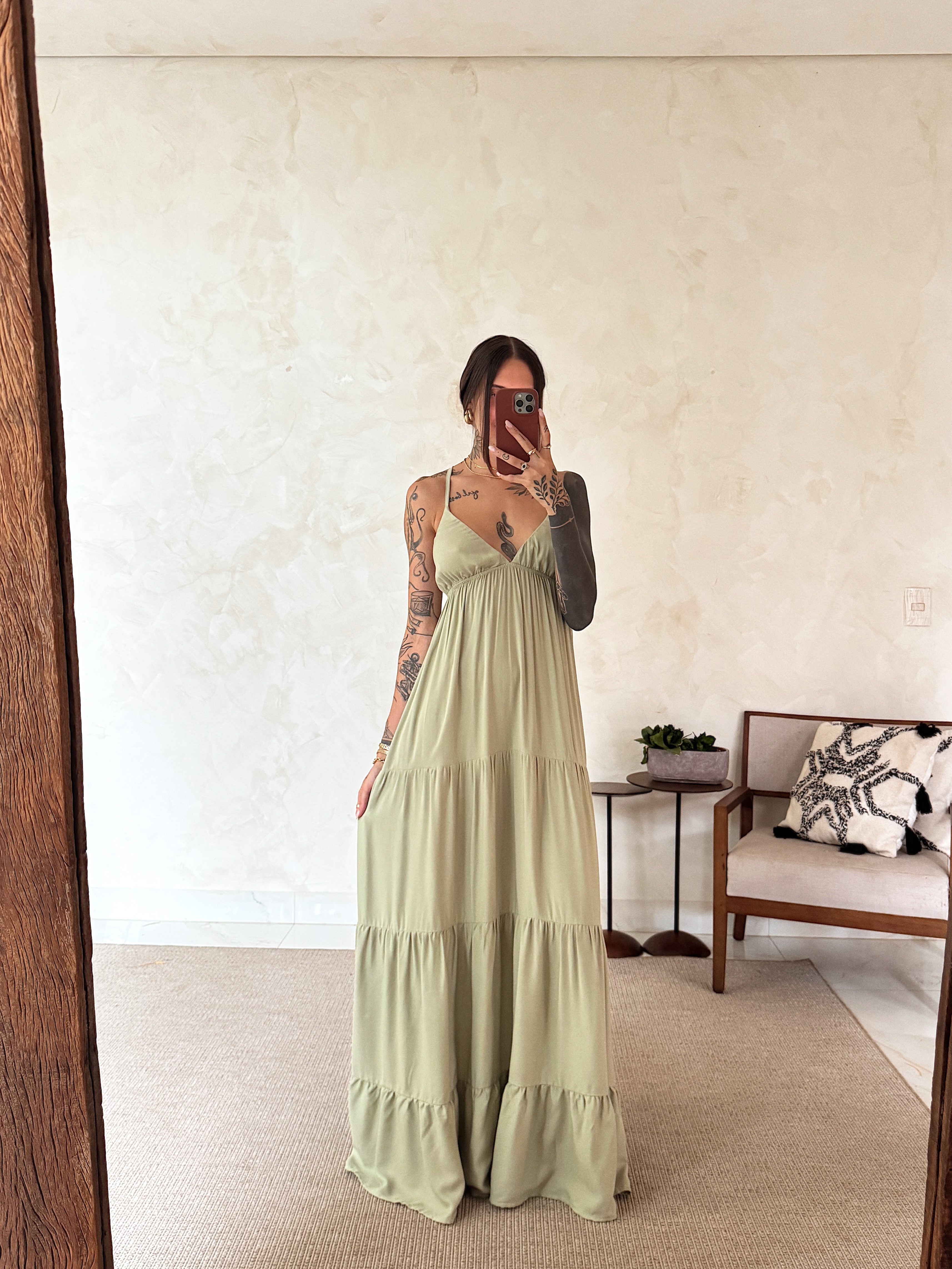 Vestido Longo Suzie - Babados e Amarração nas Costas