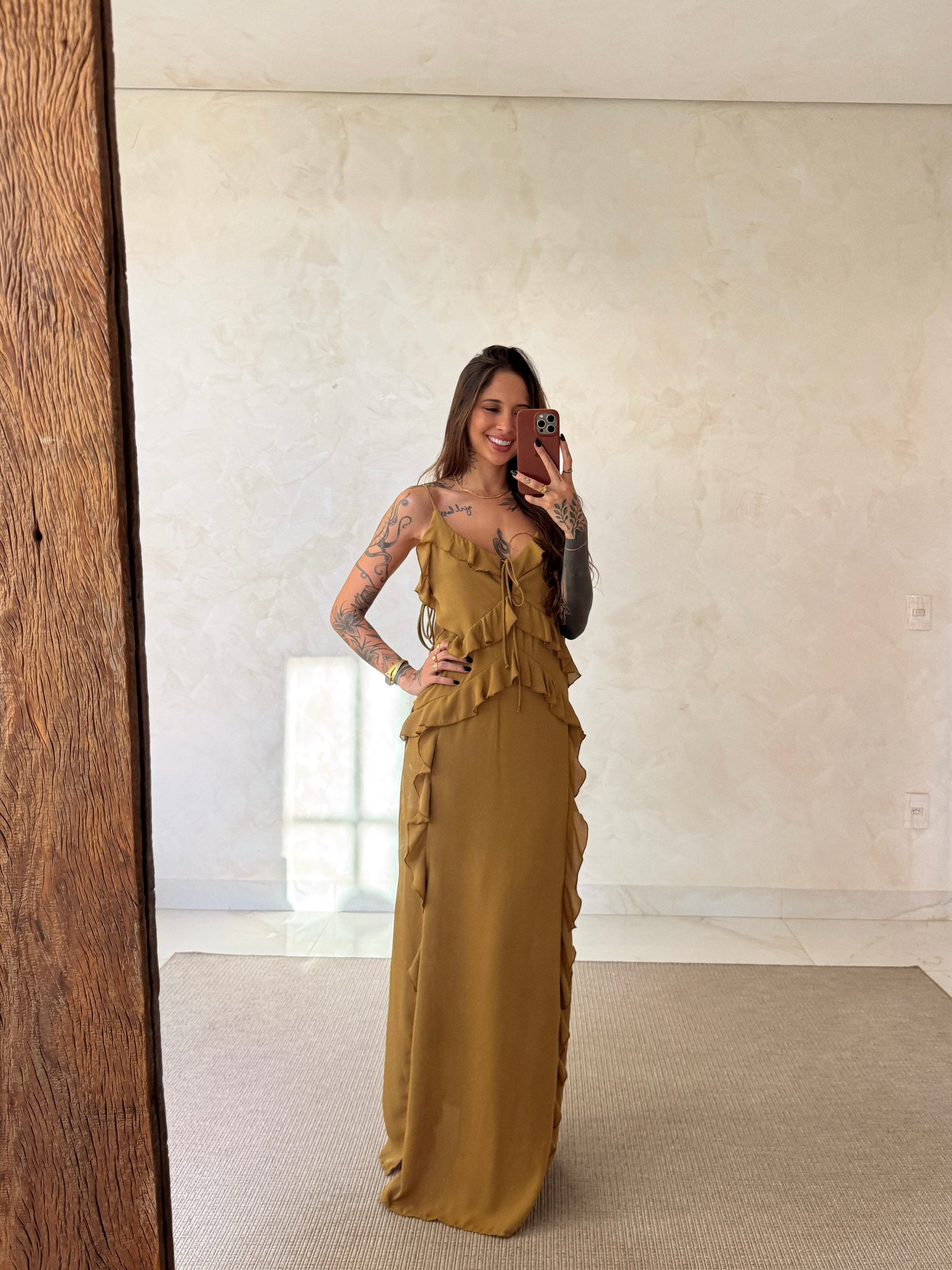 Vestido Longo Babados Luiza - Toque de Seda