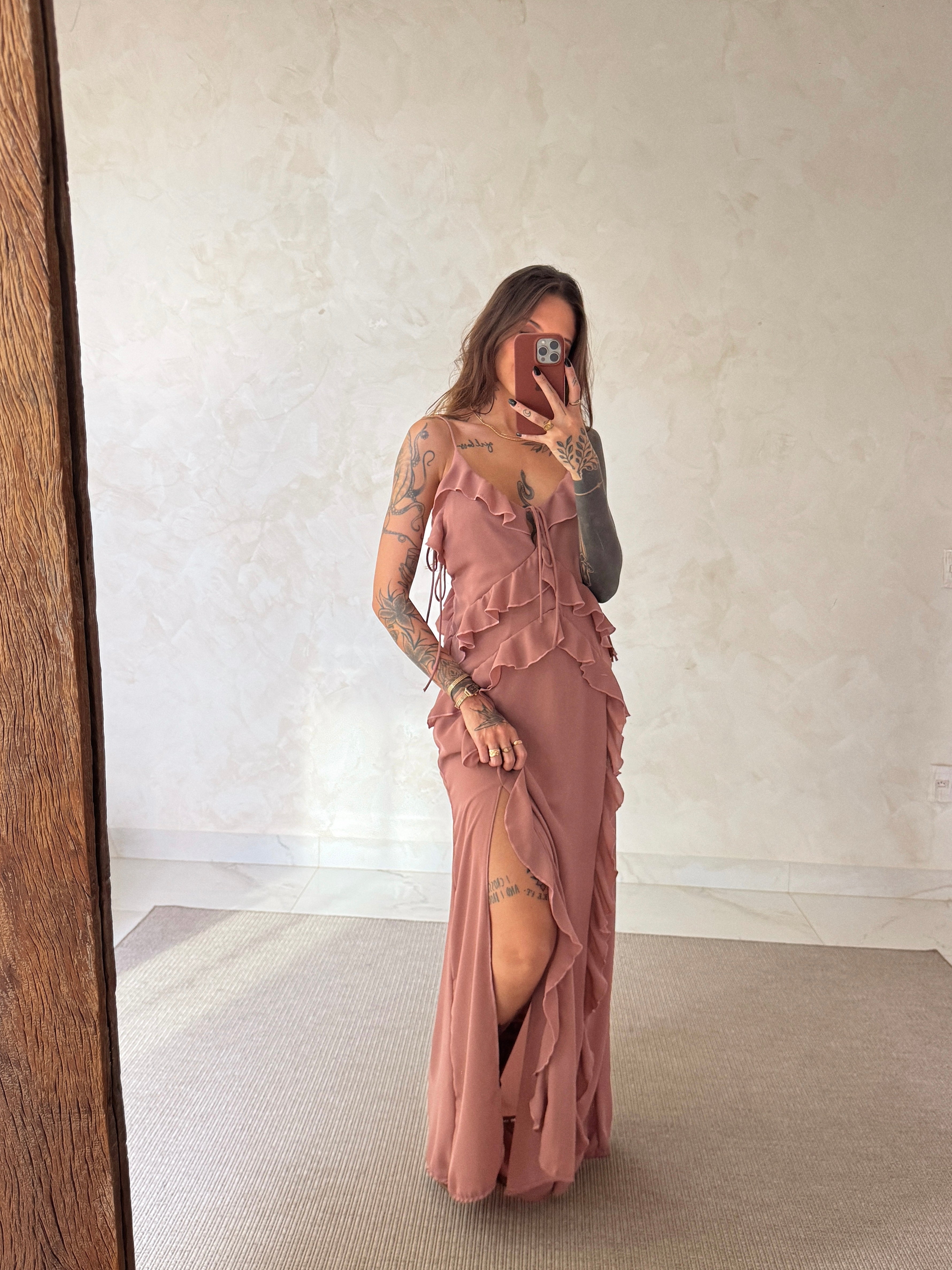 Vestido Longo Babados Luiza - Toque de Seda