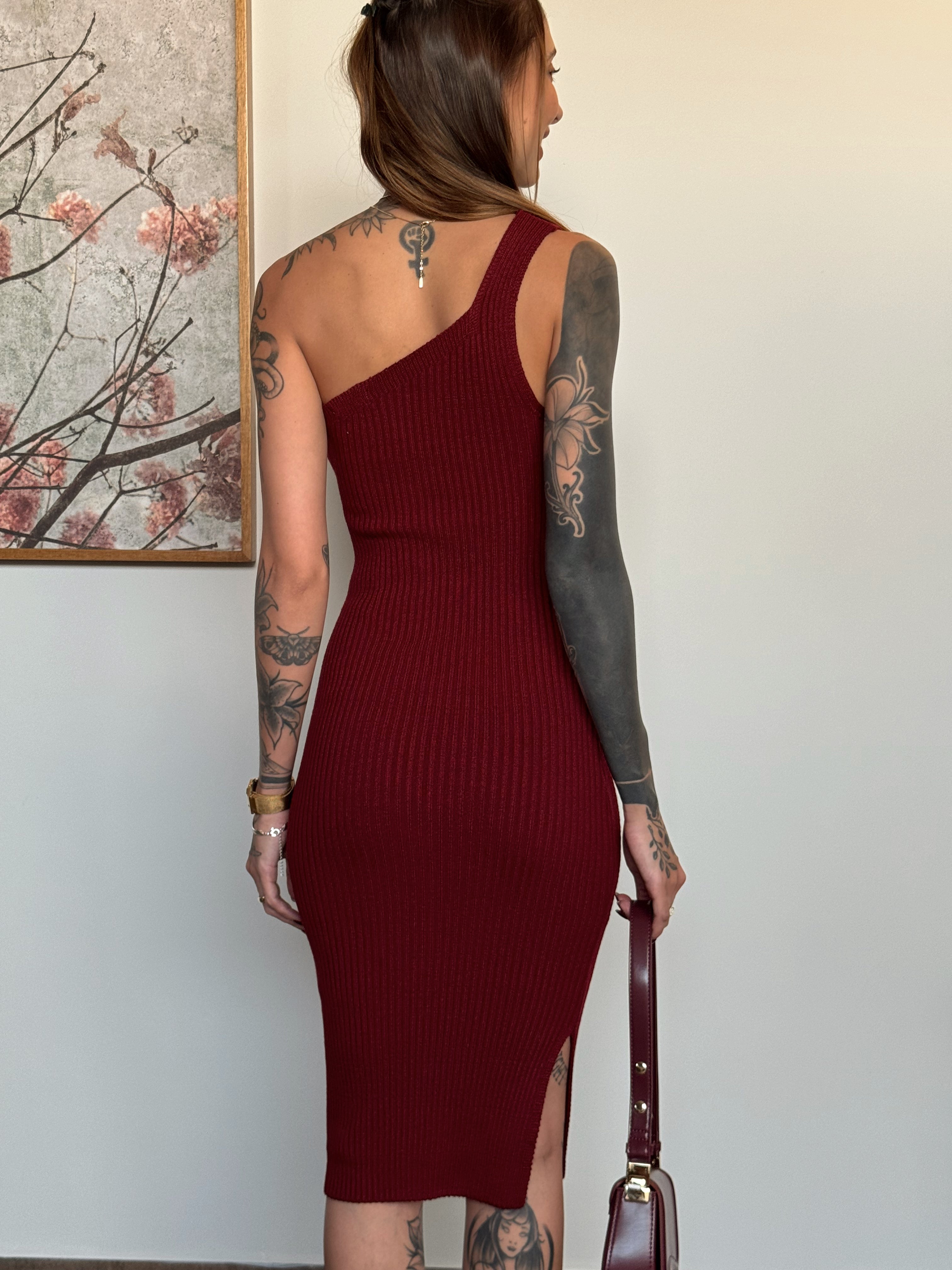 Vestido Tricot Midi Um Ombro Só