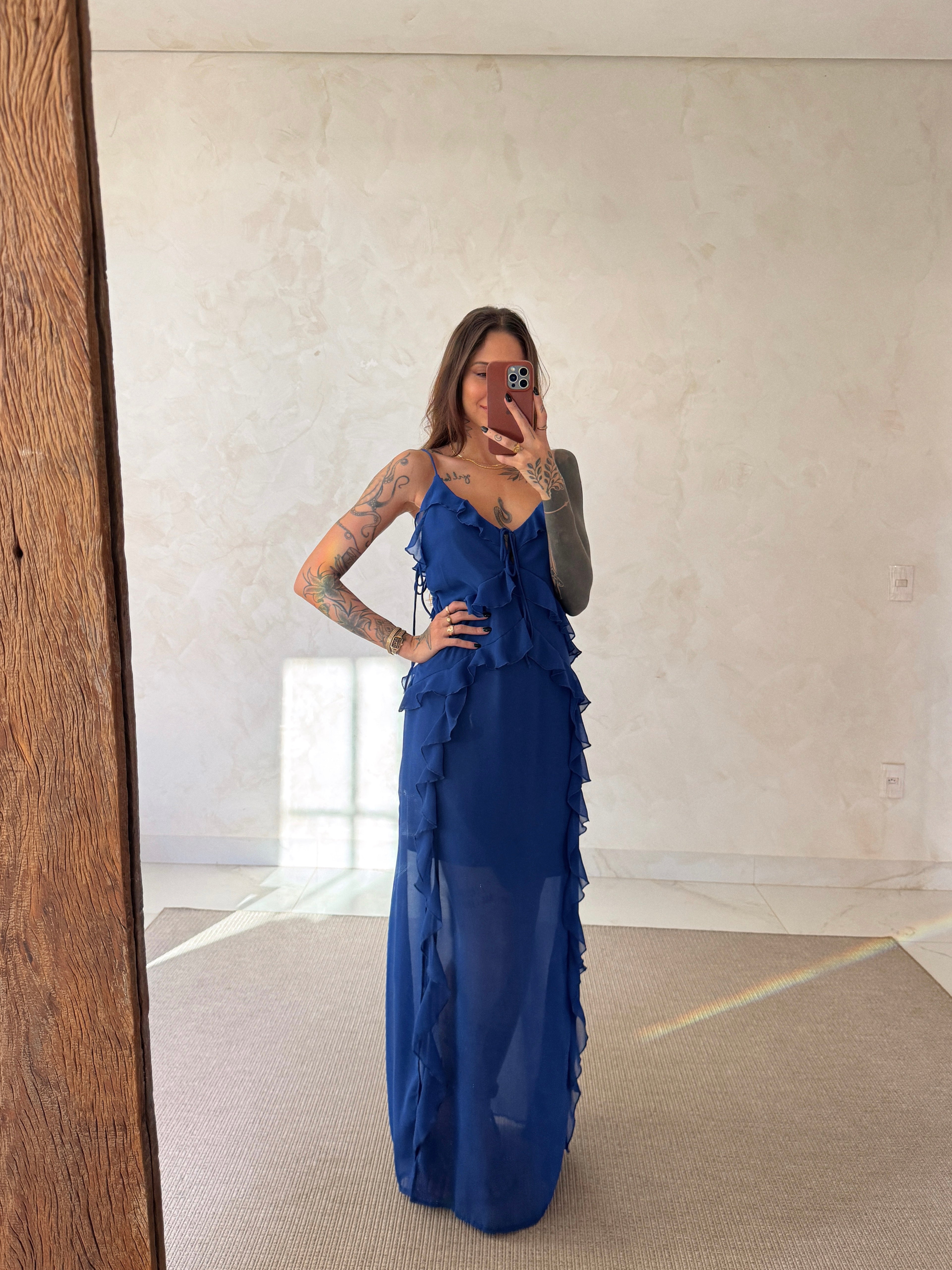Vestido Longo Babados Luiza - Toque de Seda