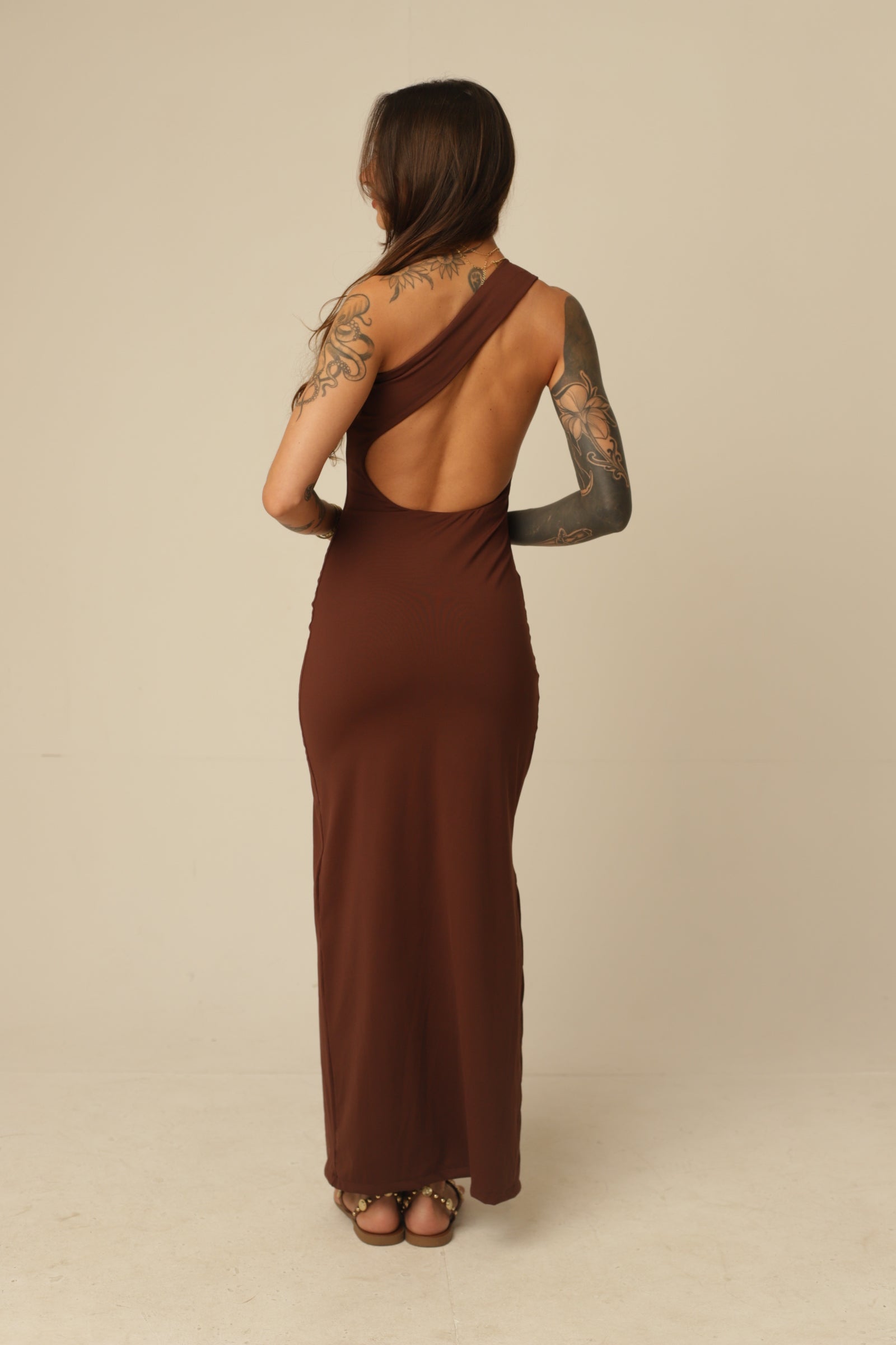 Vestido em Poliamida - Decote Assimétrico