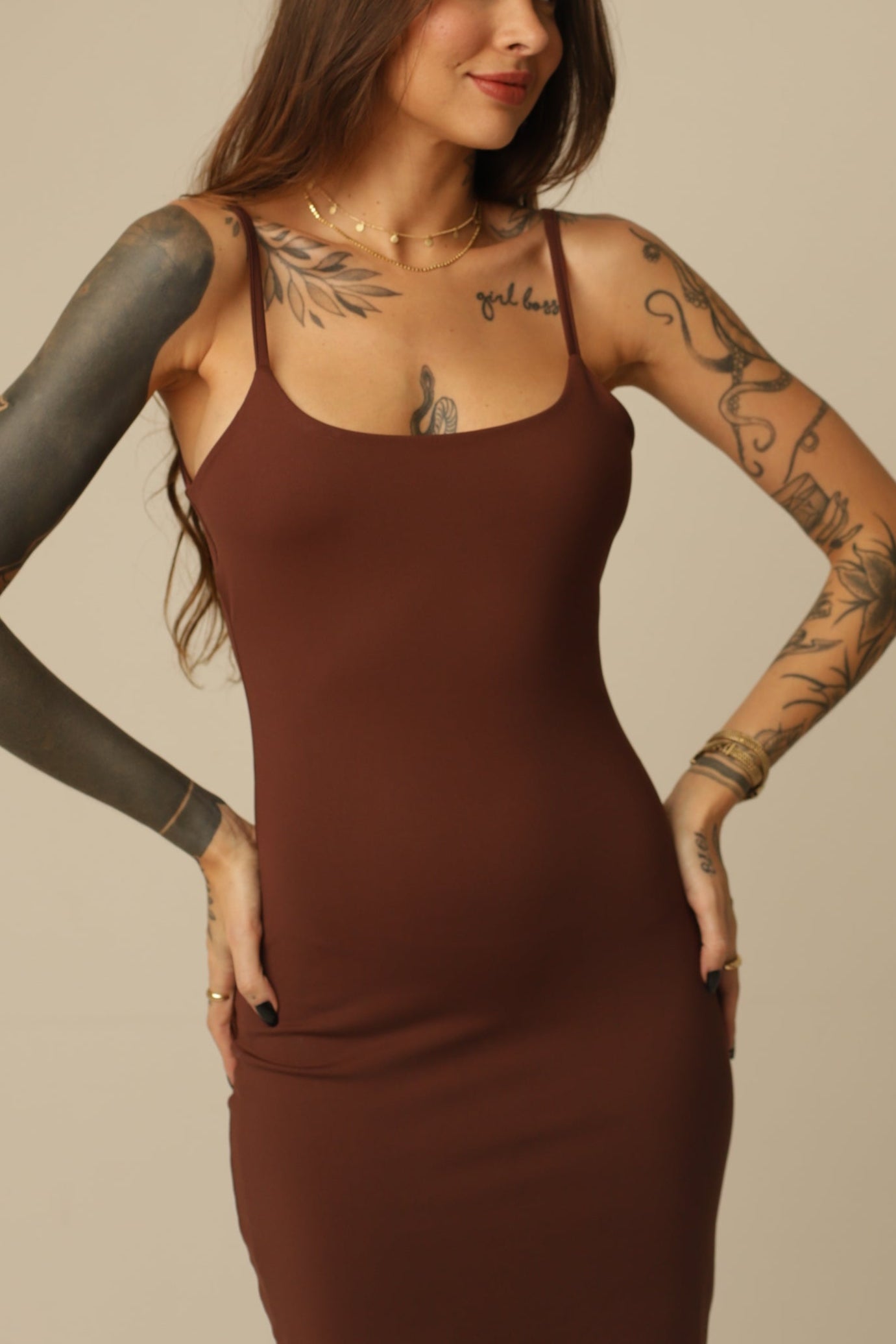Vestido em Poliamida Basic - Alcinhas Finas