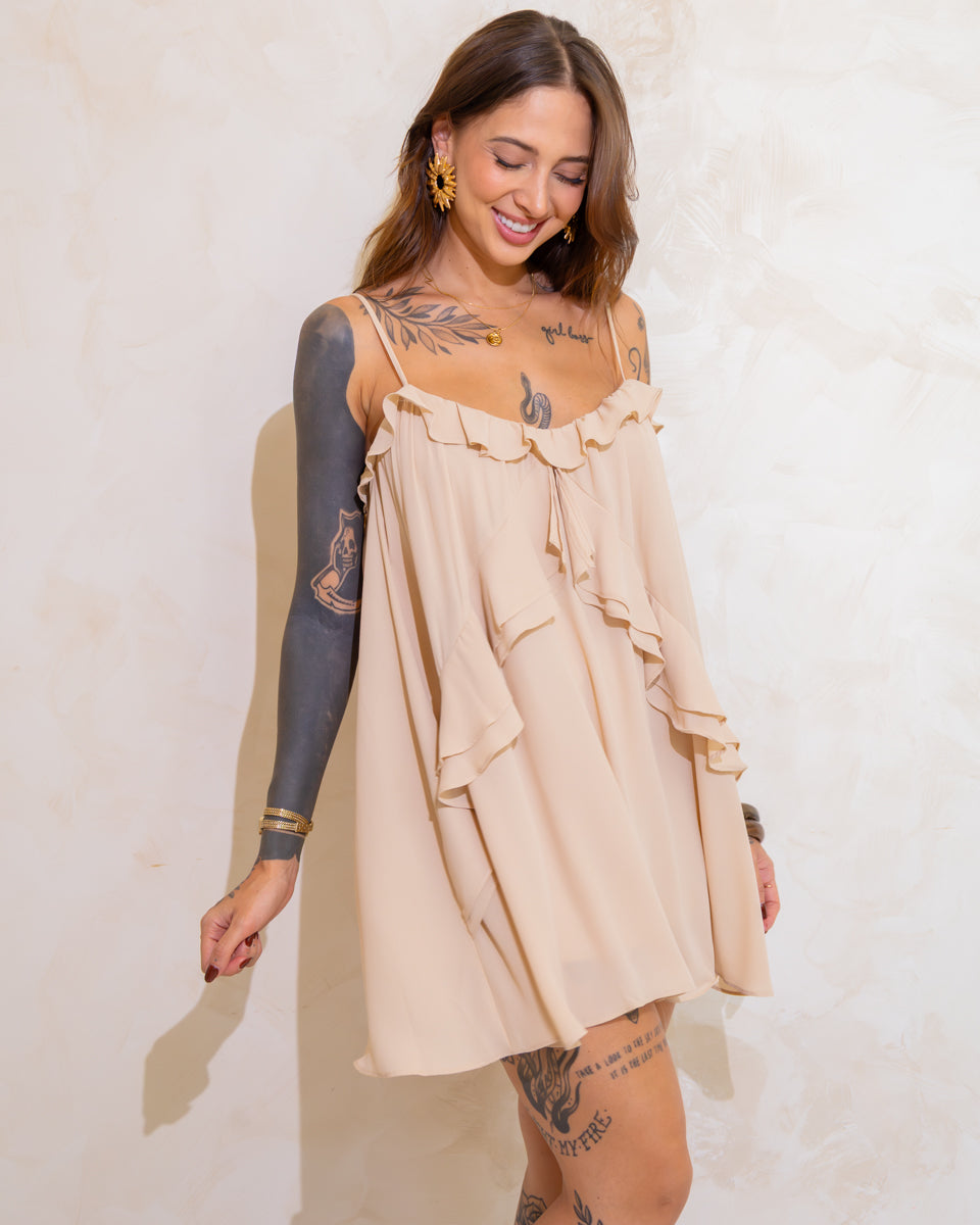 Vestido Curto Aurora Babados - Crepe