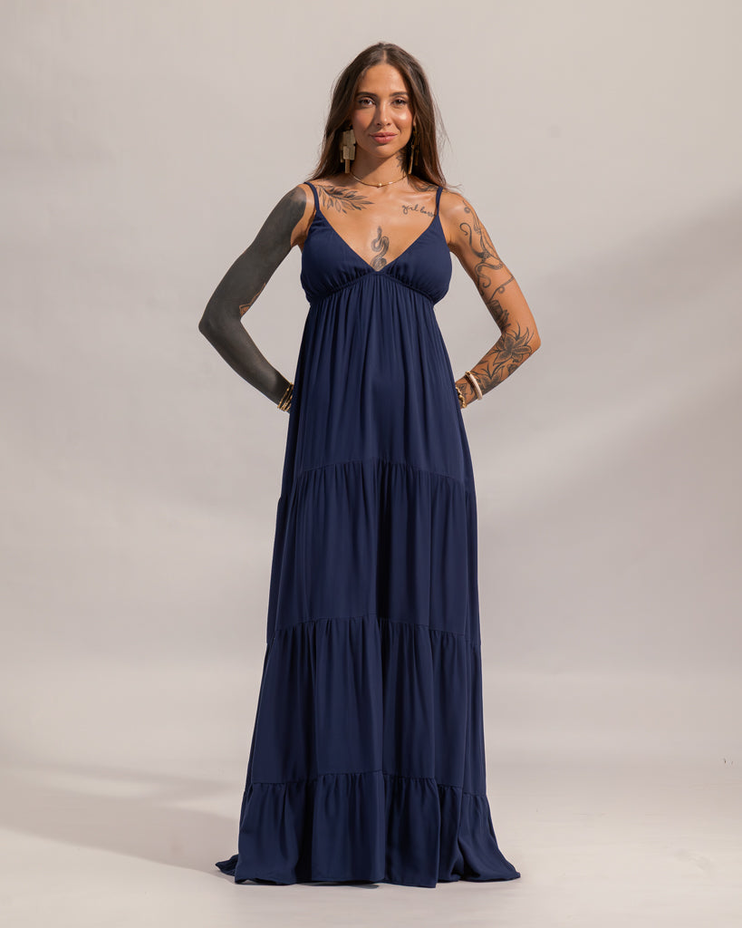 Vestido Longo Suzie - Babados e Amarração nas Costas