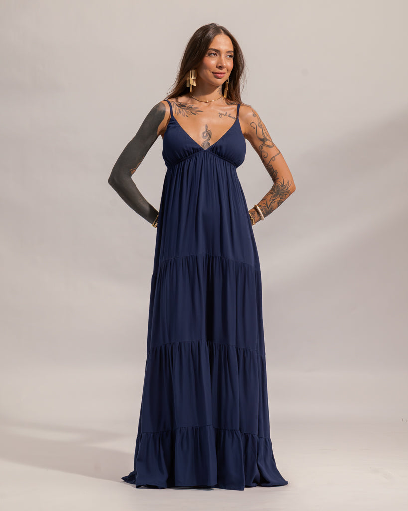 Vestido Longo Suzie - Babados e Amarração nas Costas