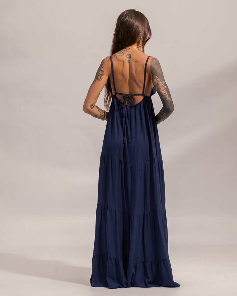 Vestido Longo Suzie - Babados e Amarração nas Costas