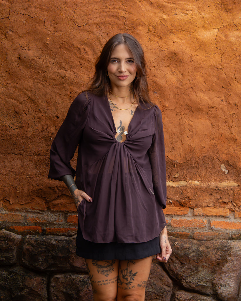 Blusa I Bata Boho Chiffon - Detalhe em Pedraria