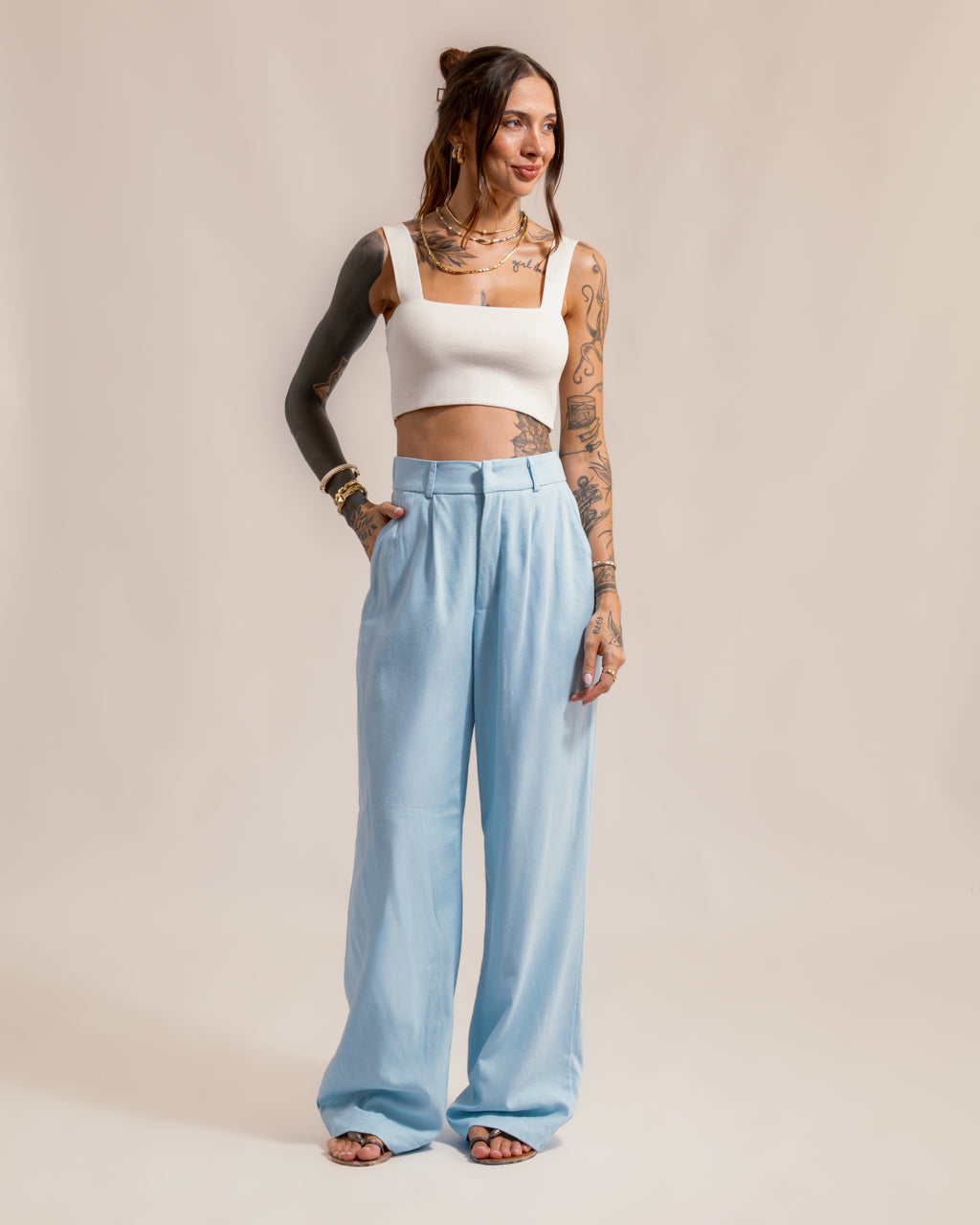 Calça Pantalona Alfaiataria em Linho - Patrícia