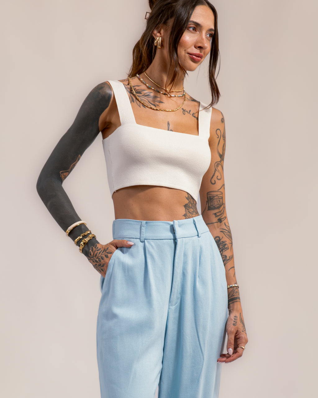 Calça Pantalona Alfaiataria em Linho - Patrícia