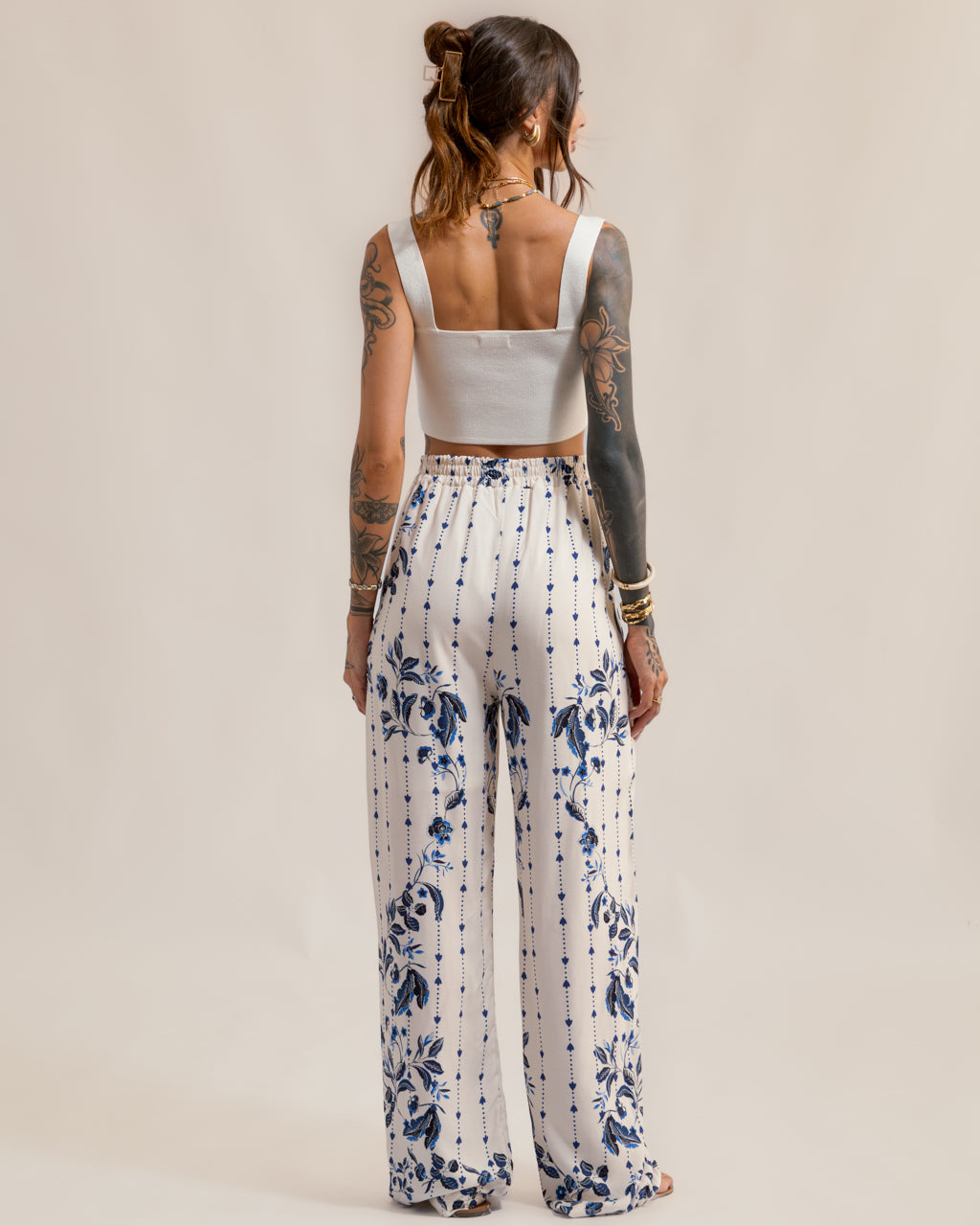 Calça Pantalona Estampa Jardim Atenas