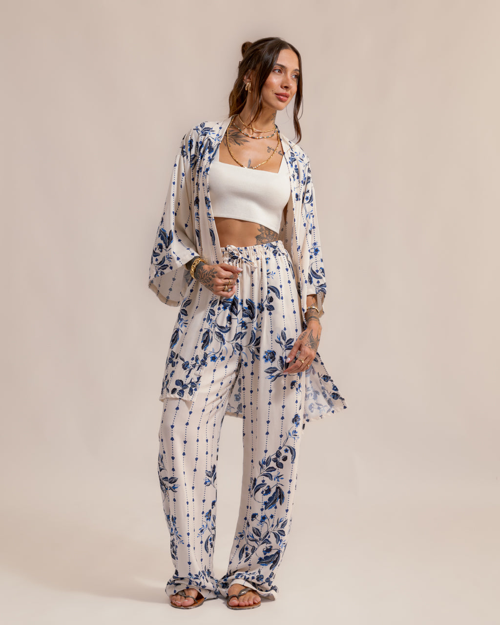 Calça Pantalona Estampa Jardim Atenas