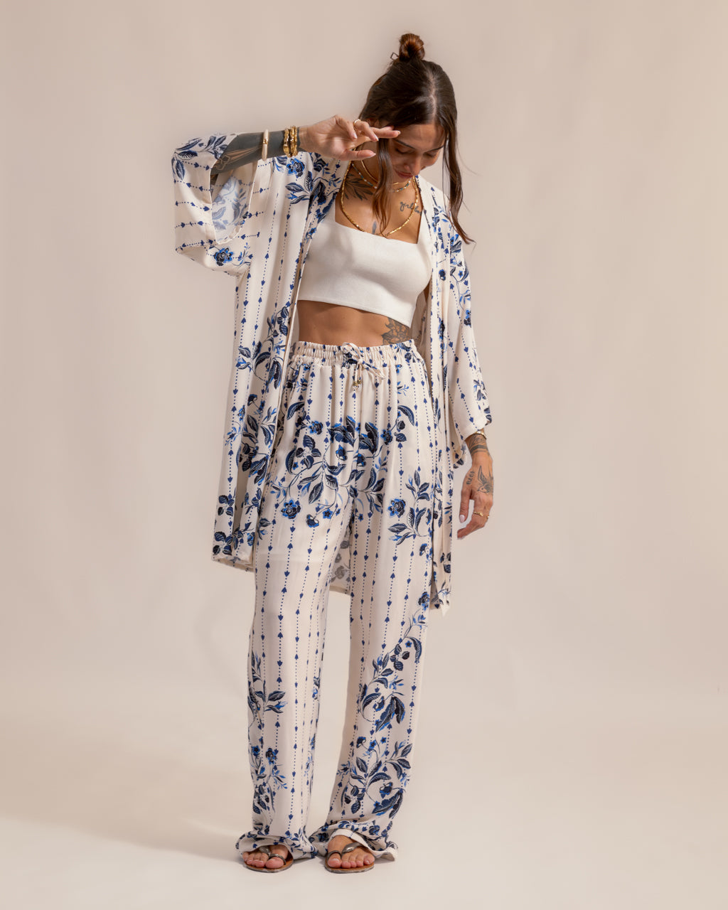 Calça Pantalona Estampa Jardim Atenas