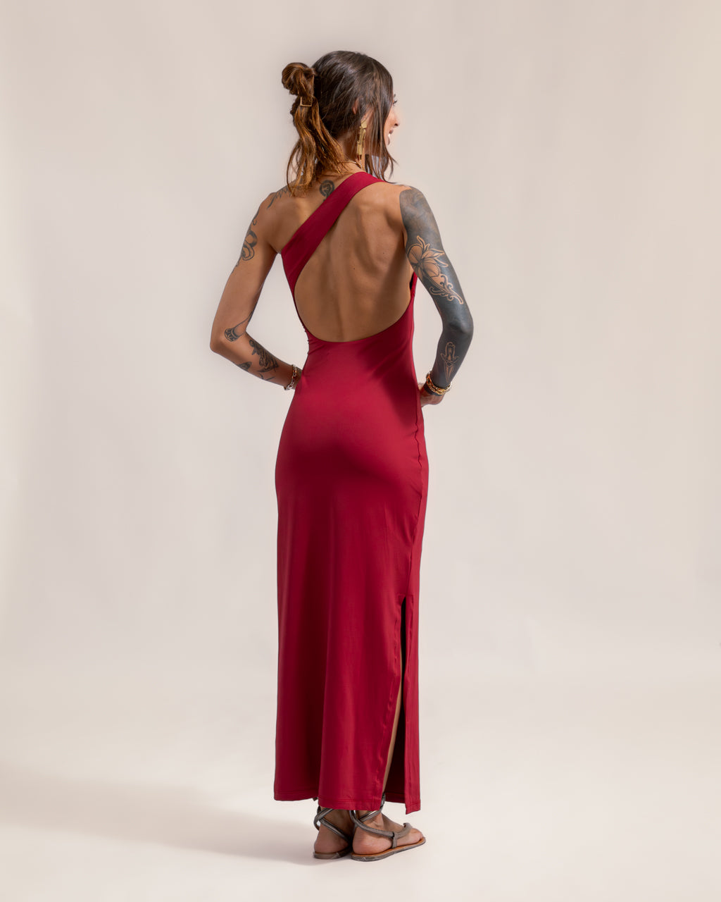 Vestido Poliamida Decote Assimétrico