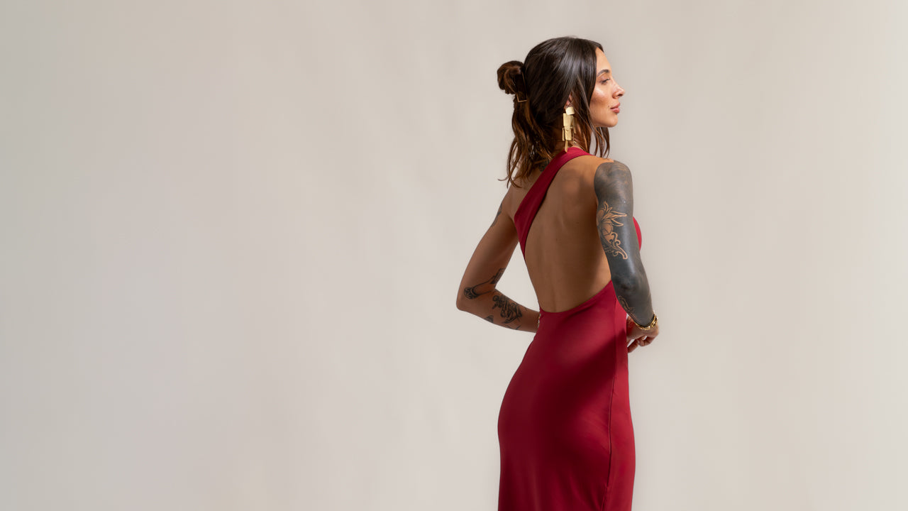 Vestido Poliamida Decote Assimétrico