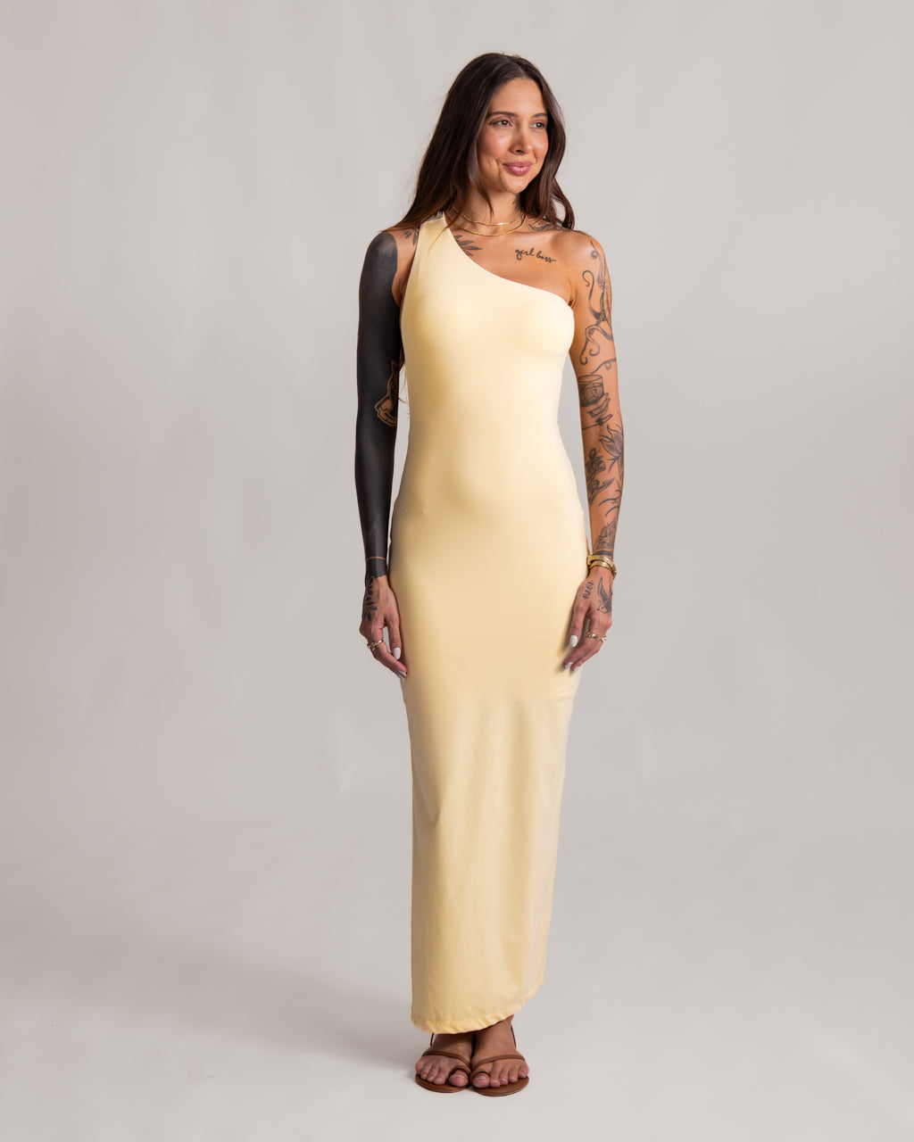 Vestido Poliamida Decote Assimétrico