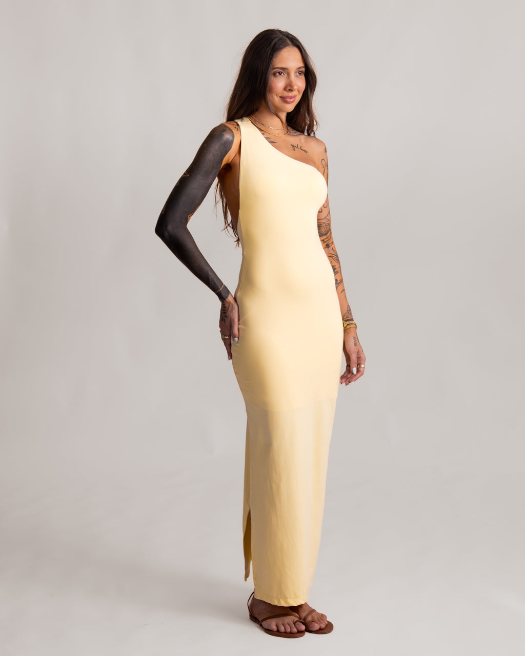 Vestido Poliamida Decote Assimétrico