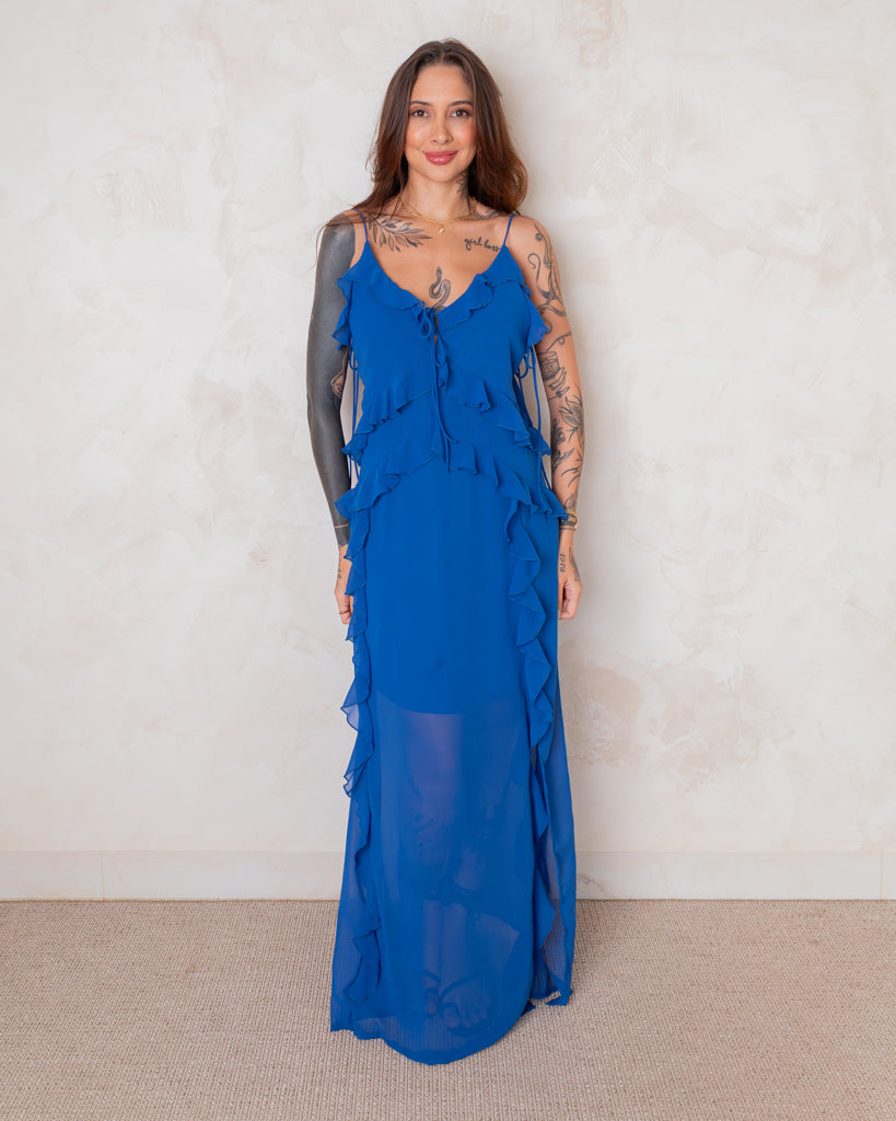 Vestido Longo Babados Luiza - Toque de Seda