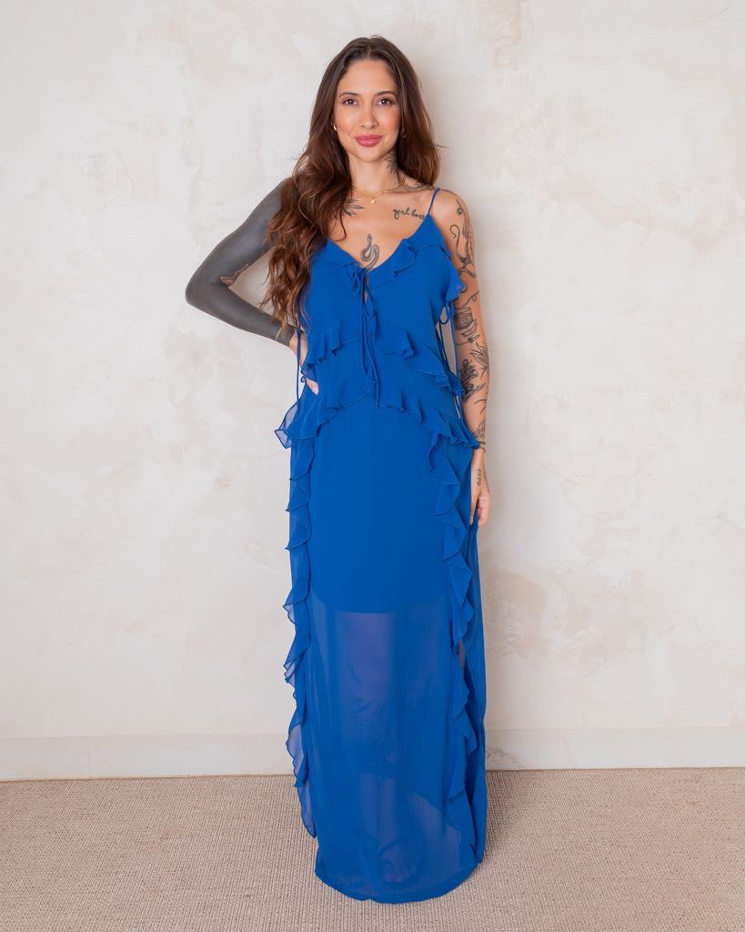 Vestido Longo Babados Luiza - Toque de Seda