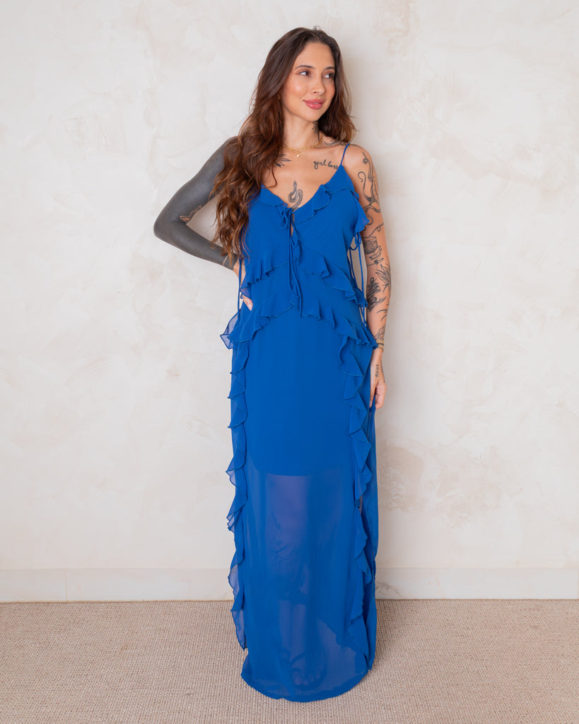 Vestido Longo Babados Luiza - Toque de Seda