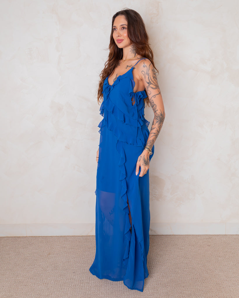 Vestido Longo Babados Luiza - Toque de Seda