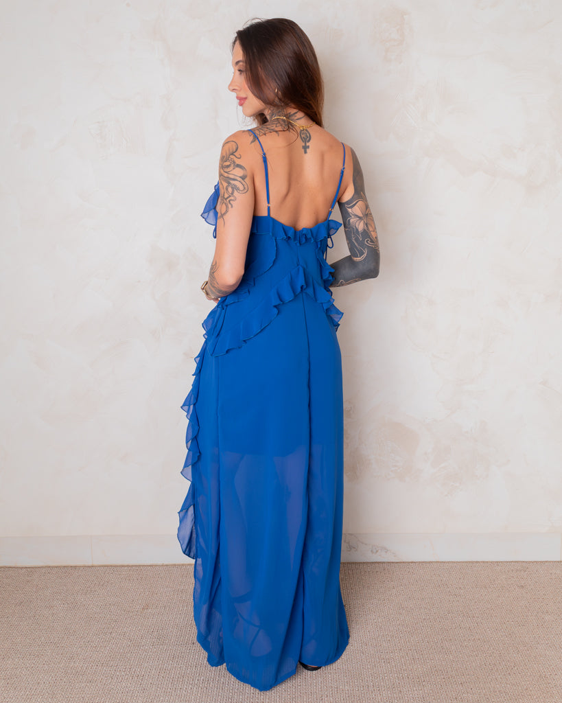 Vestido Longo Babados Luiza - Toque de Seda