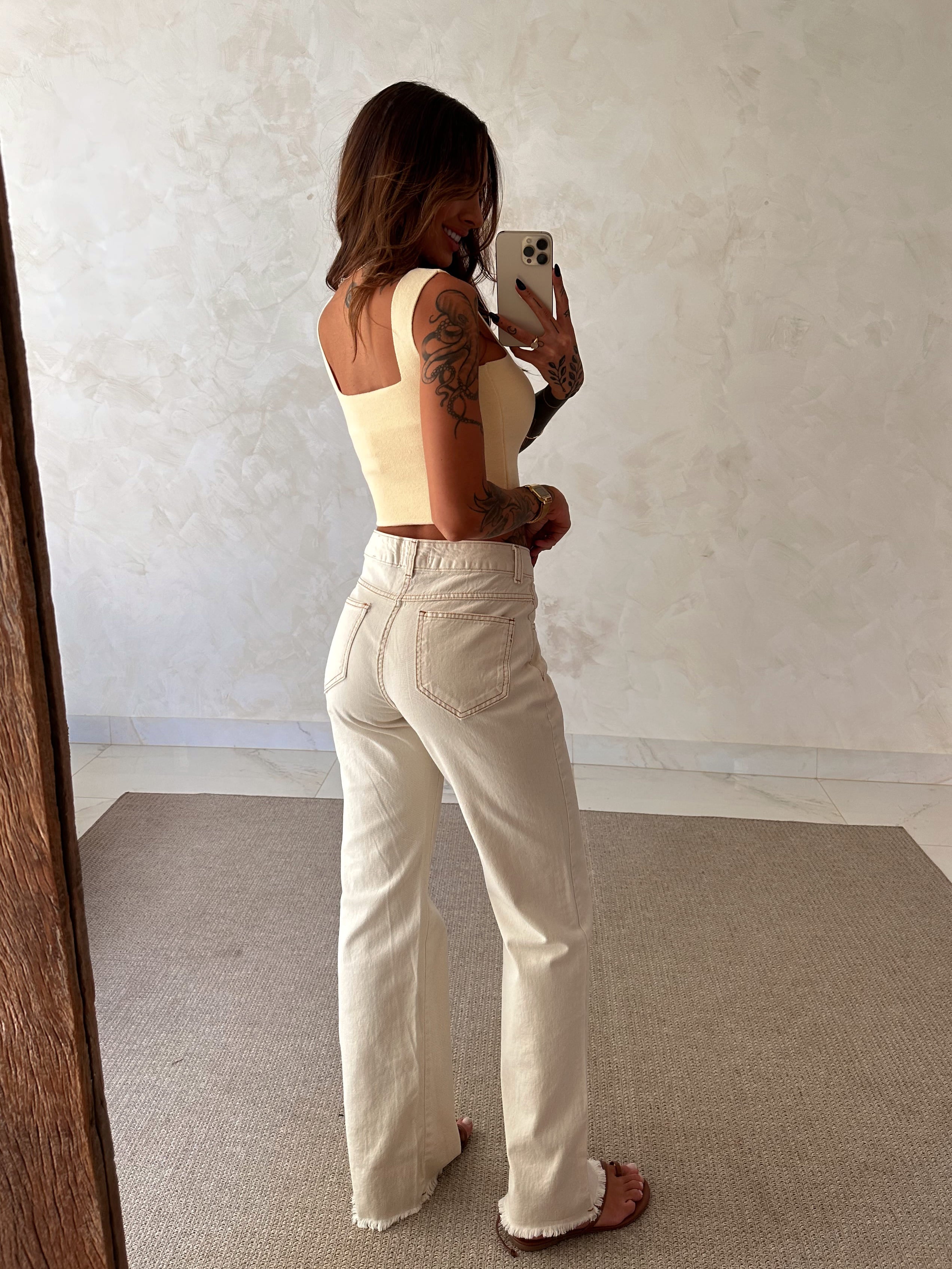 Calça Wide Leg Jeans Baunilha