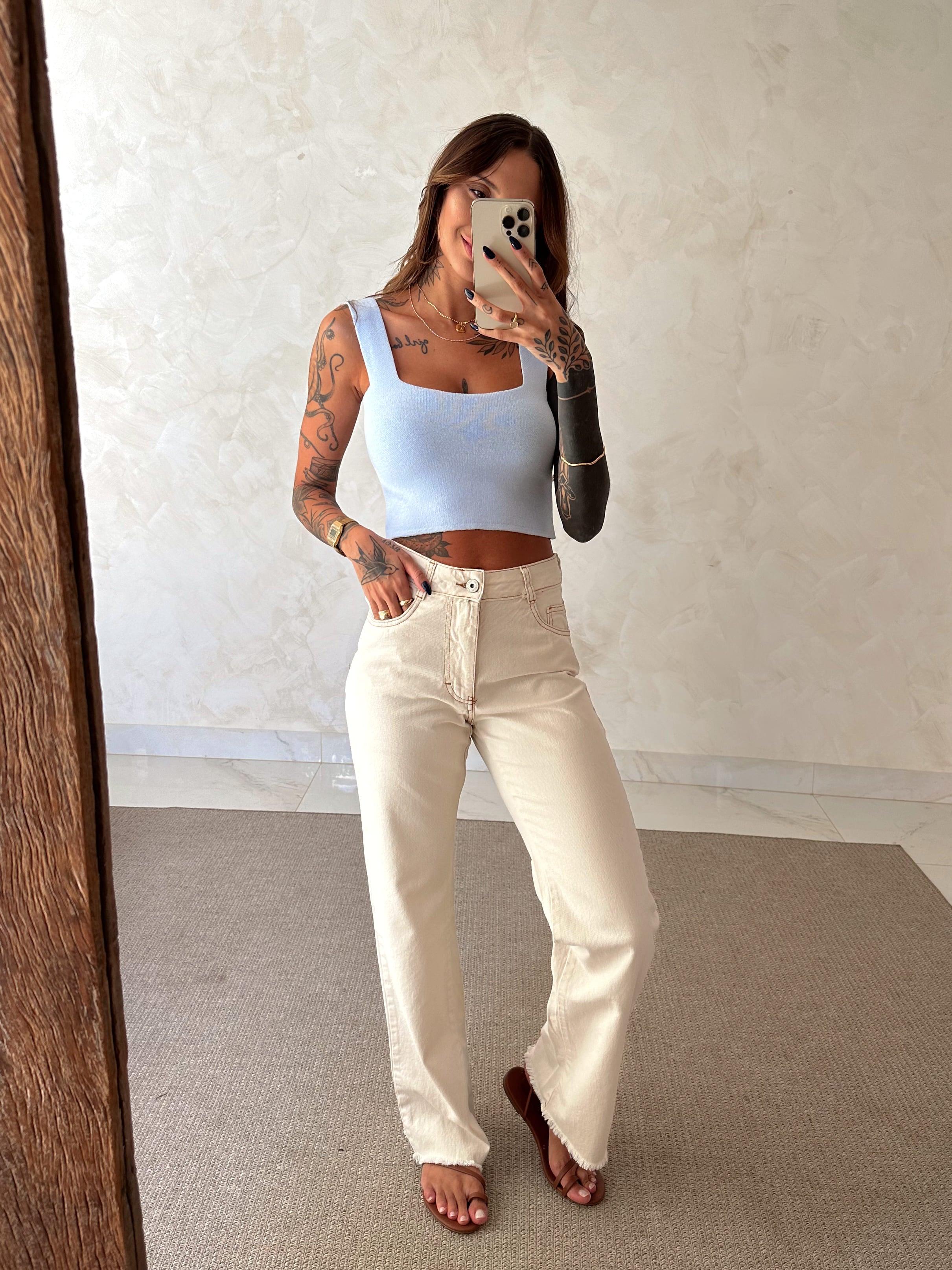 Calça Wide Leg Jeans Baunilha