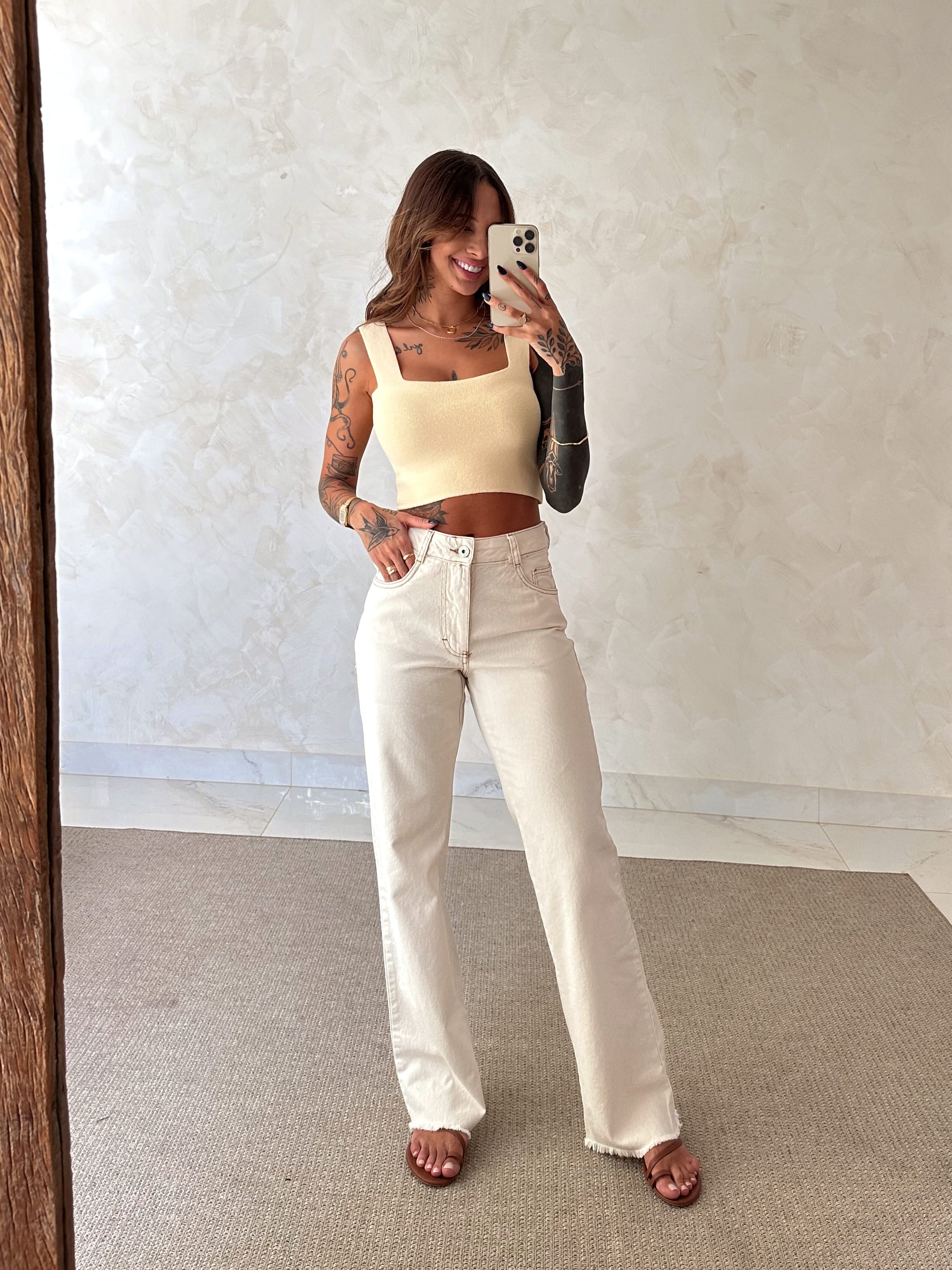 Calça Wide Leg Jeans Baunilha