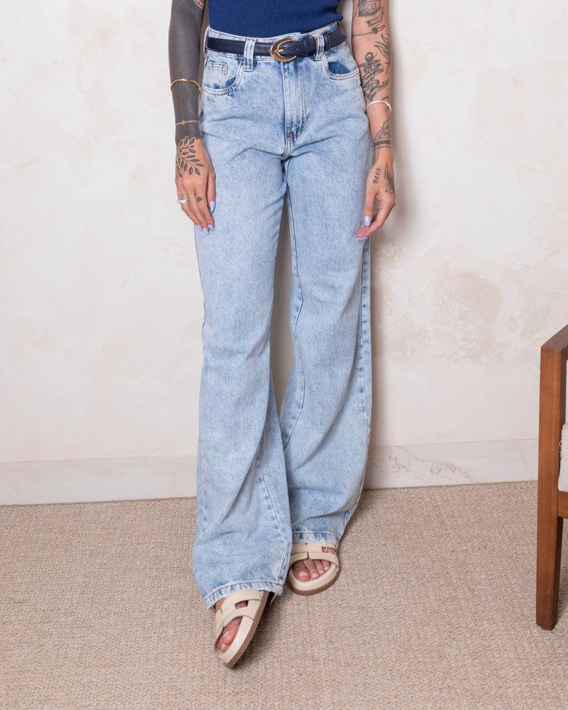 Calça Jeans Wide Leg - Marmorizado