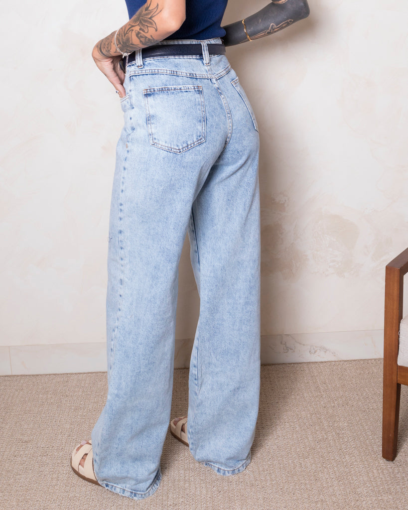 Calça Jeans Wide Leg - Marmorizado