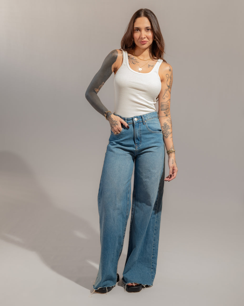 Pantalona Jeans Palazzo