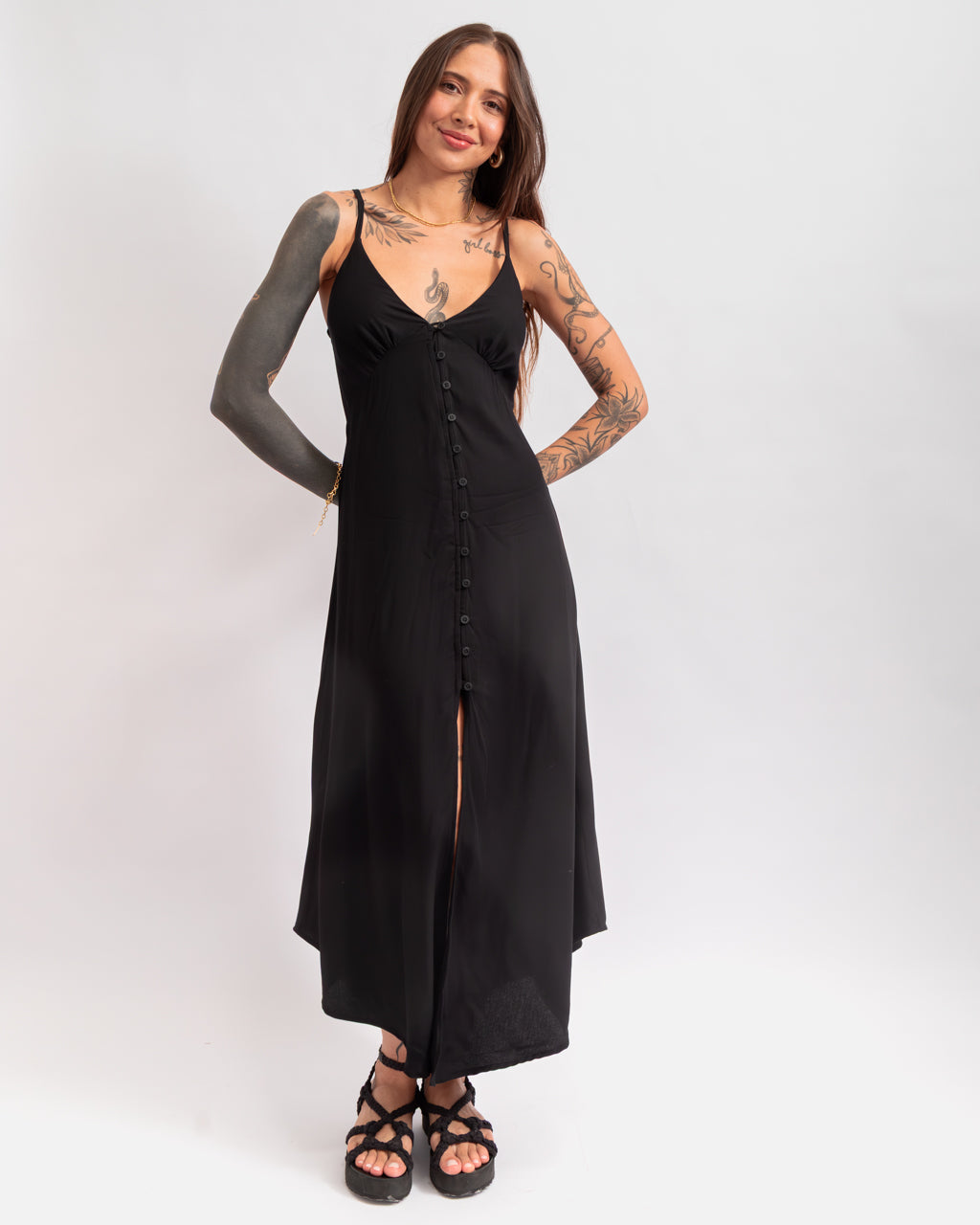 Vestido Assimétrico Clara Liso - Com Botões