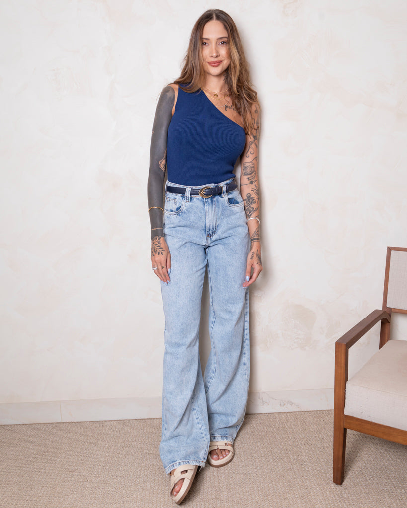 Calça Jeans Wide Leg - Marmorizado