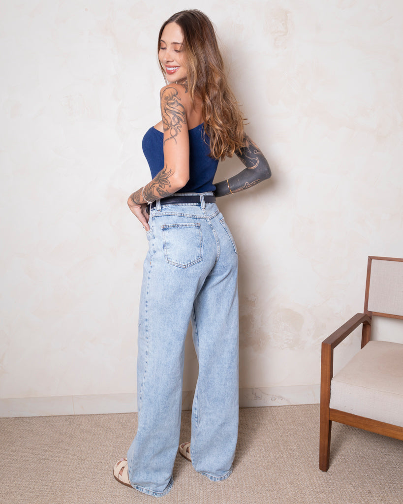 Calça Jeans Wide Leg - Marmorizado